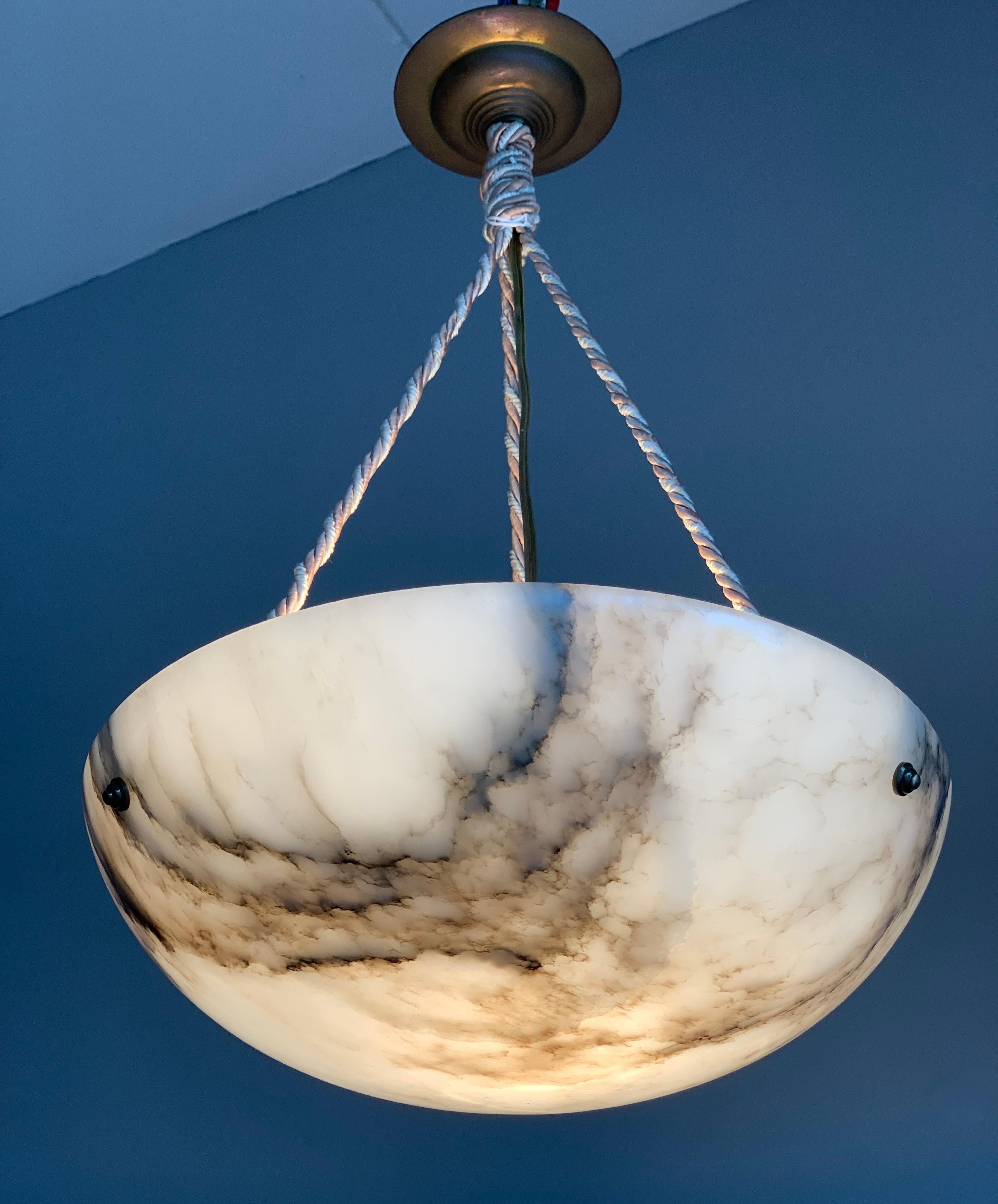 Striking Art Deco Alabaster Shade Flushmount, Pendant Light with Rope and Canopy 2