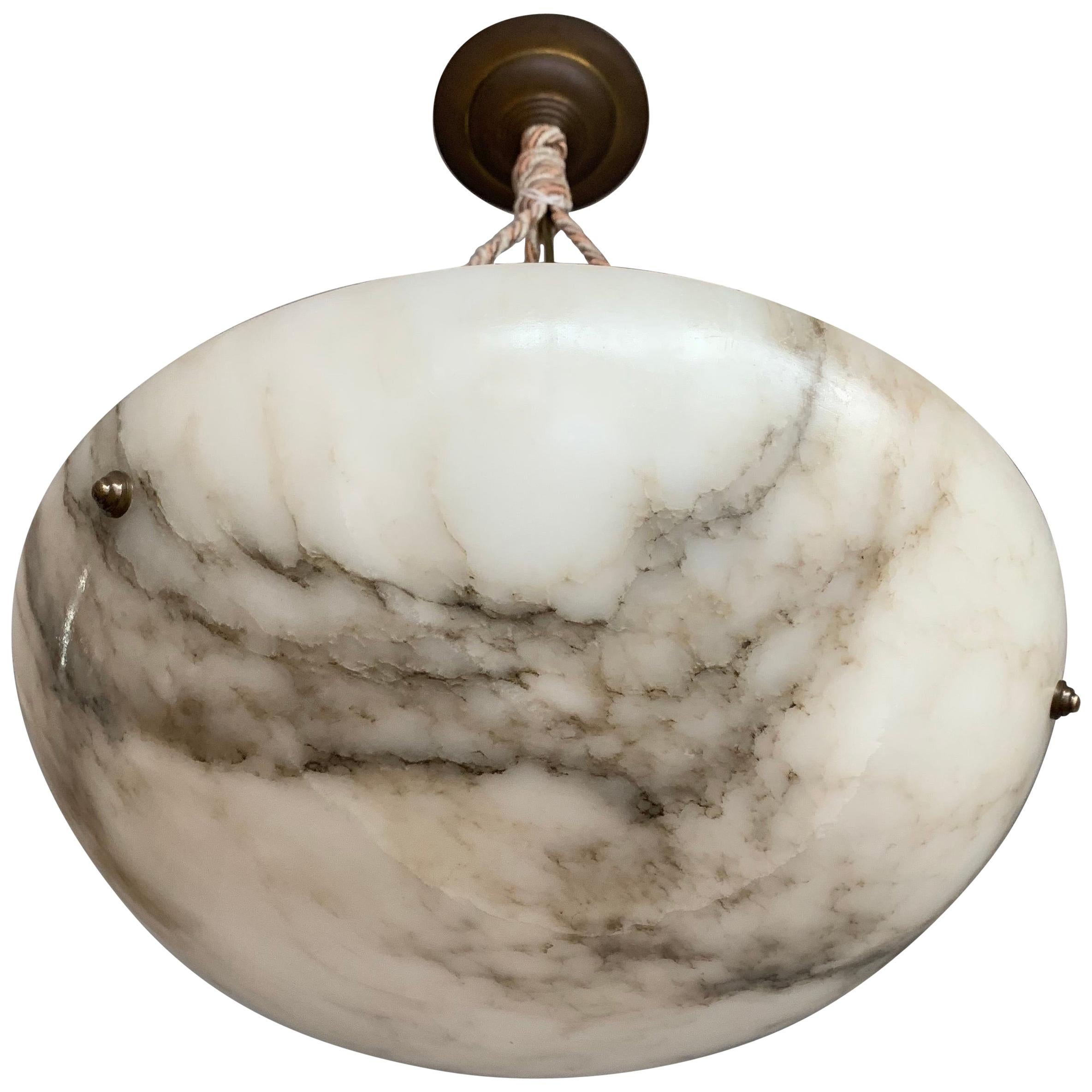 Striking Art Deco Alabaster Shade Flushmount, Pendant Light with Rope and Canopy