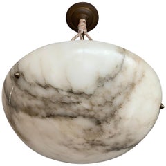 Antique Striking Art Deco Alabaster Shade Flushmount, Pendant Light with Rope and Canopy