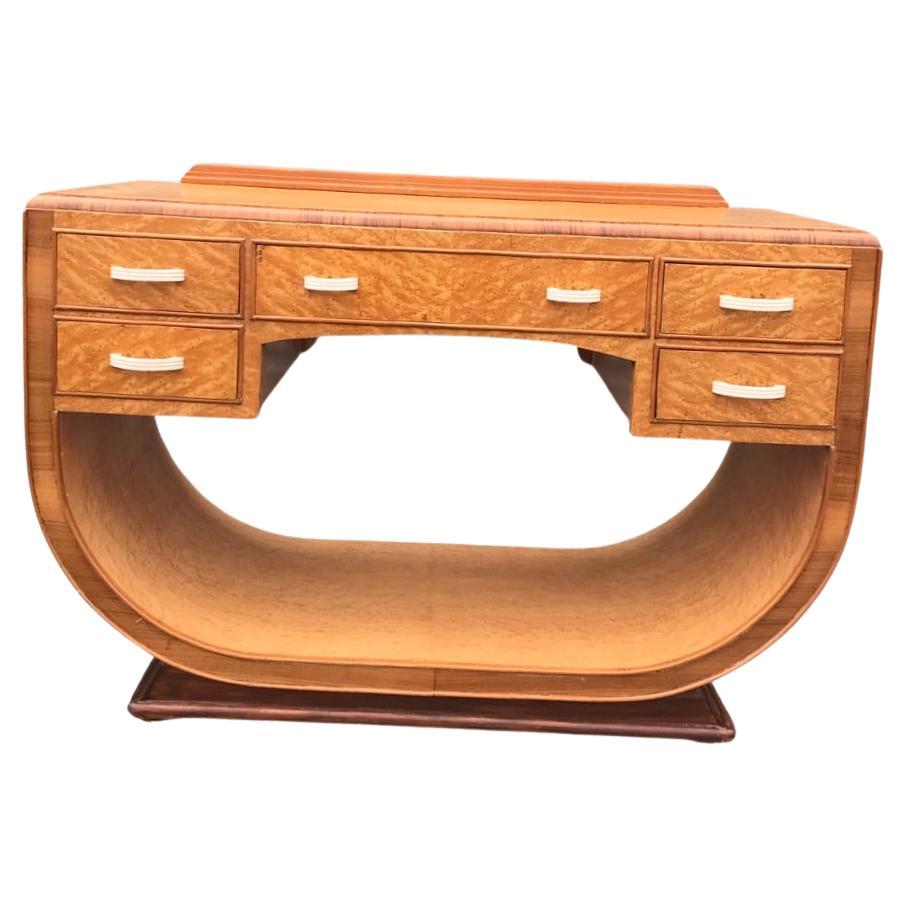 Striking Art Deco Bird’SEye Maple U Base Console Table at 1stDibs