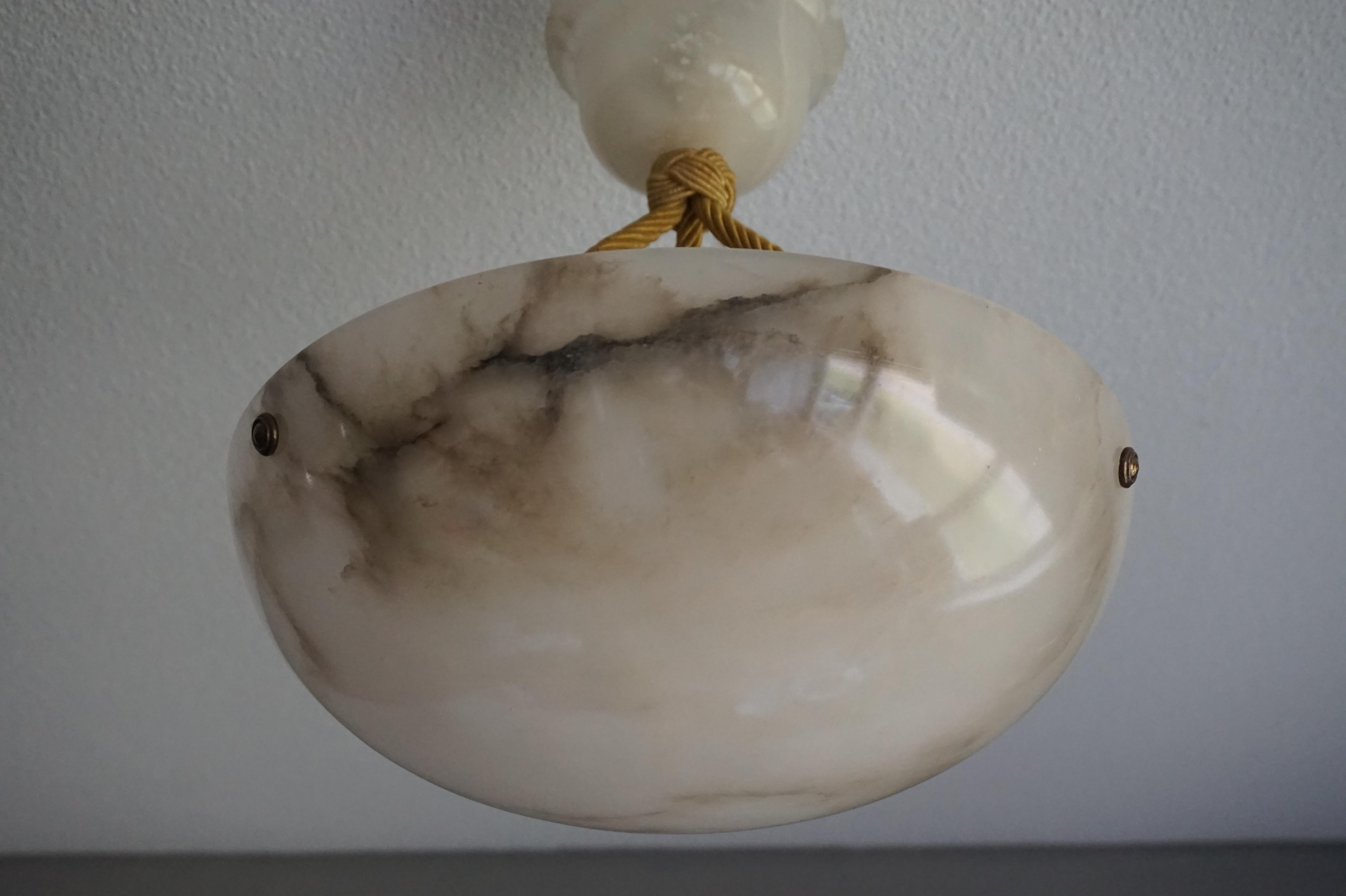 Hand-Carved Striking Art Deco Flushmount / Pendant with Matching Alabaster Shade and Canopy