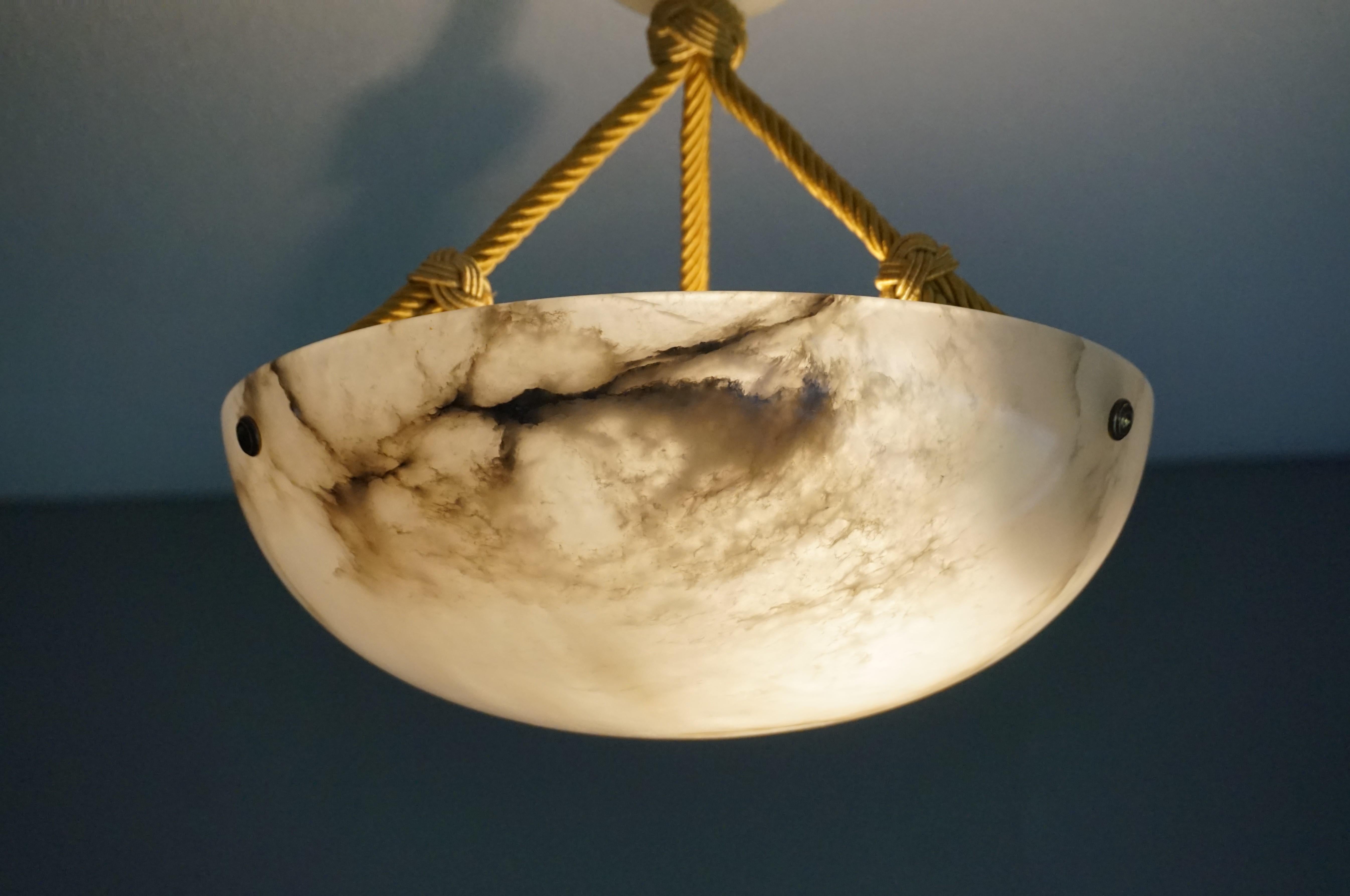 Striking Art Deco Flushmount / Pendant with Matching Alabaster Shade and Canopy In Good Condition In Lisse, NL