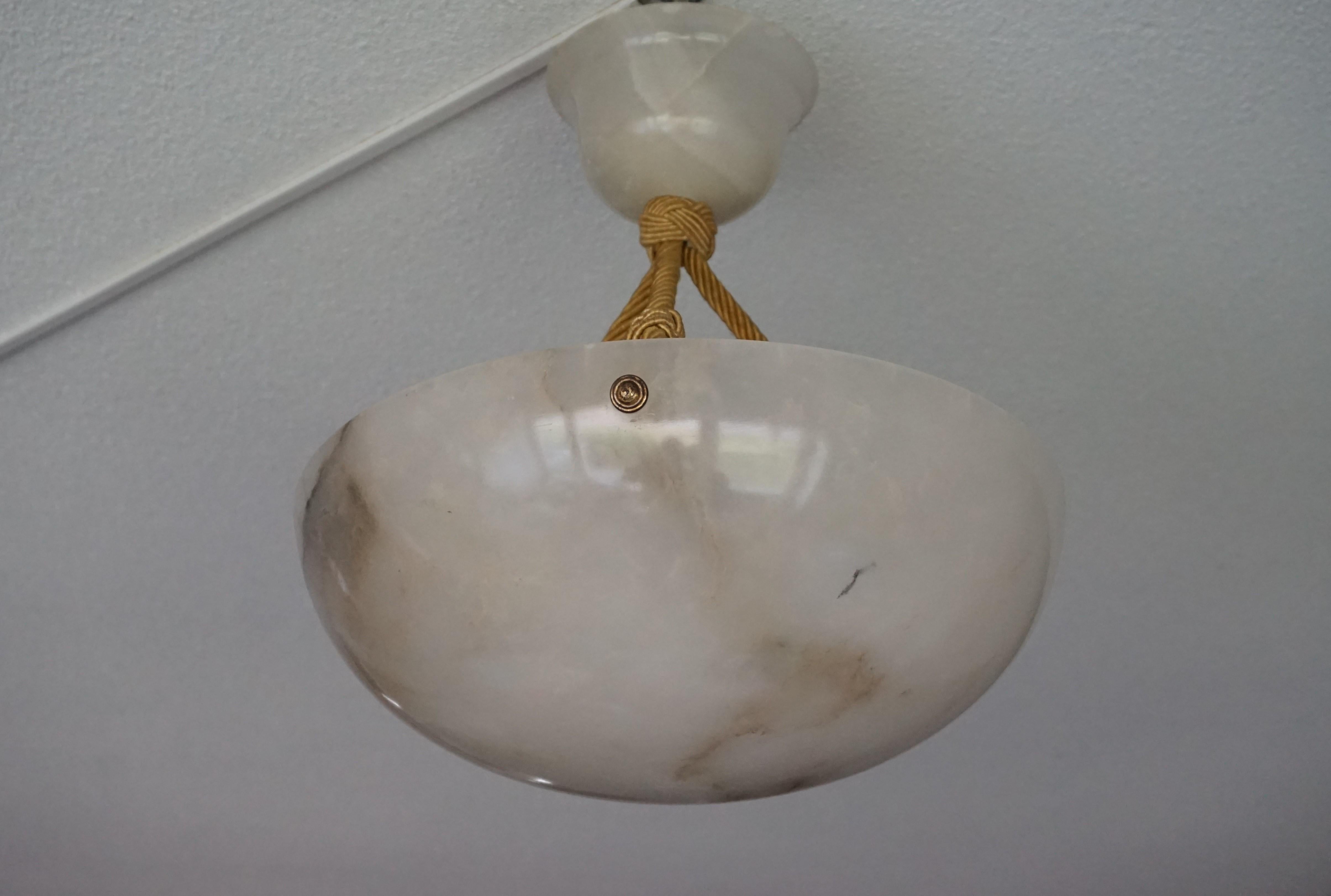 20th Century Striking Art Deco Flushmount / Pendant with Matching Alabaster Shade and Canopy