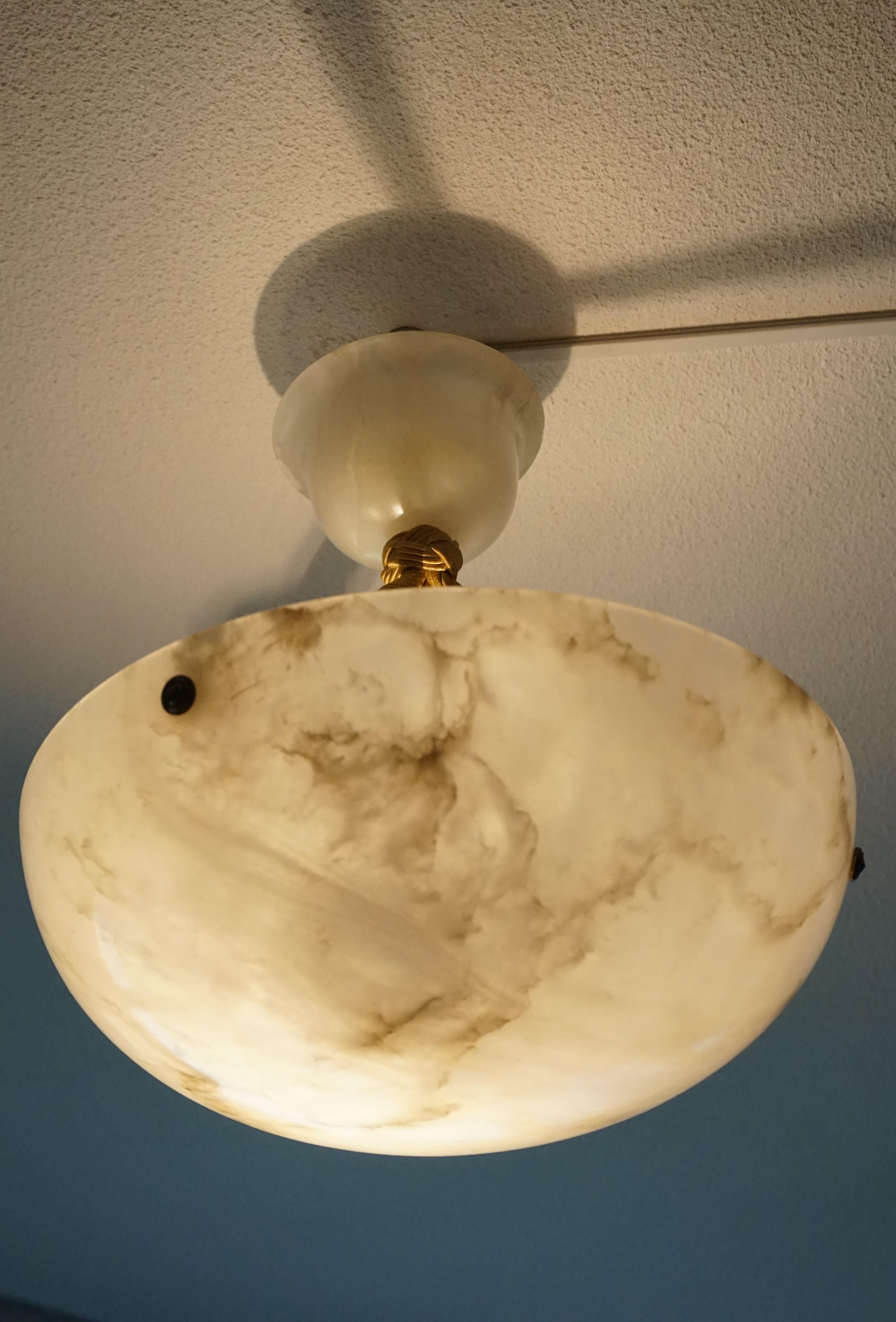 Rope Striking Art Deco Flushmount / Pendant with Matching Alabaster Shade and Canopy