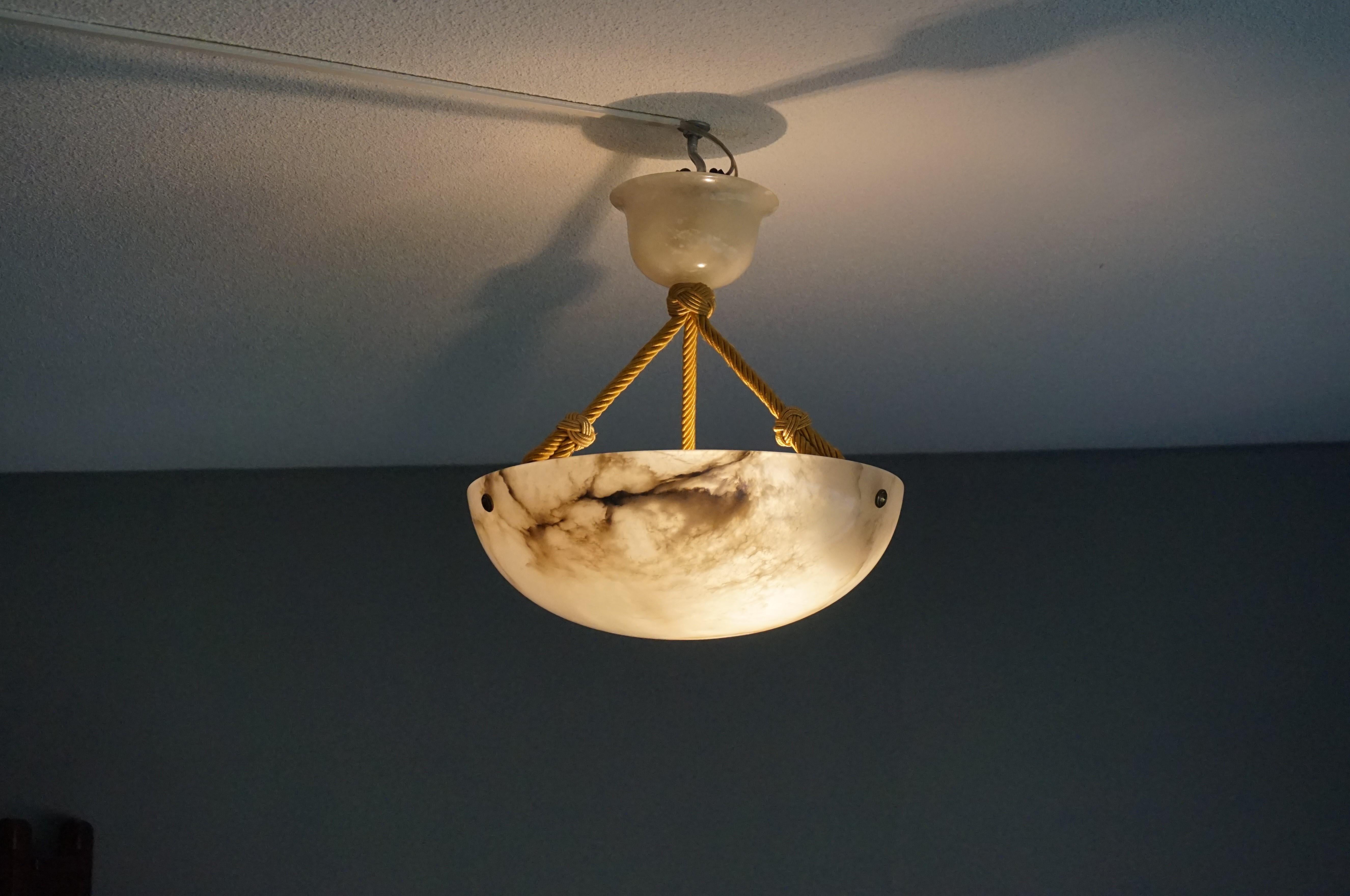 Striking Art Deco Flushmount / Pendant with Matching Alabaster Shade and Canopy 2