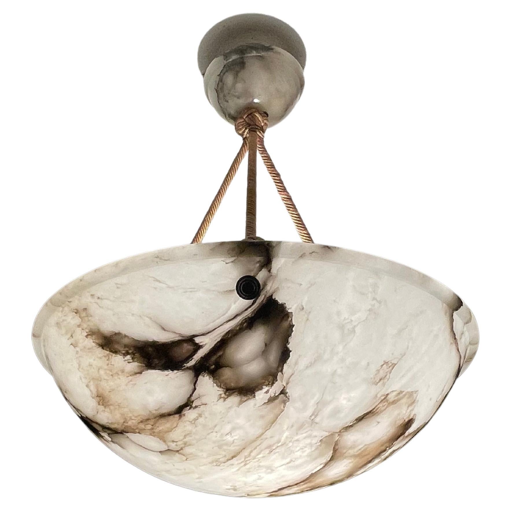 Striking Art Deco Flushmount / Pendant with Matching Alabaster Shade and Canopy 9