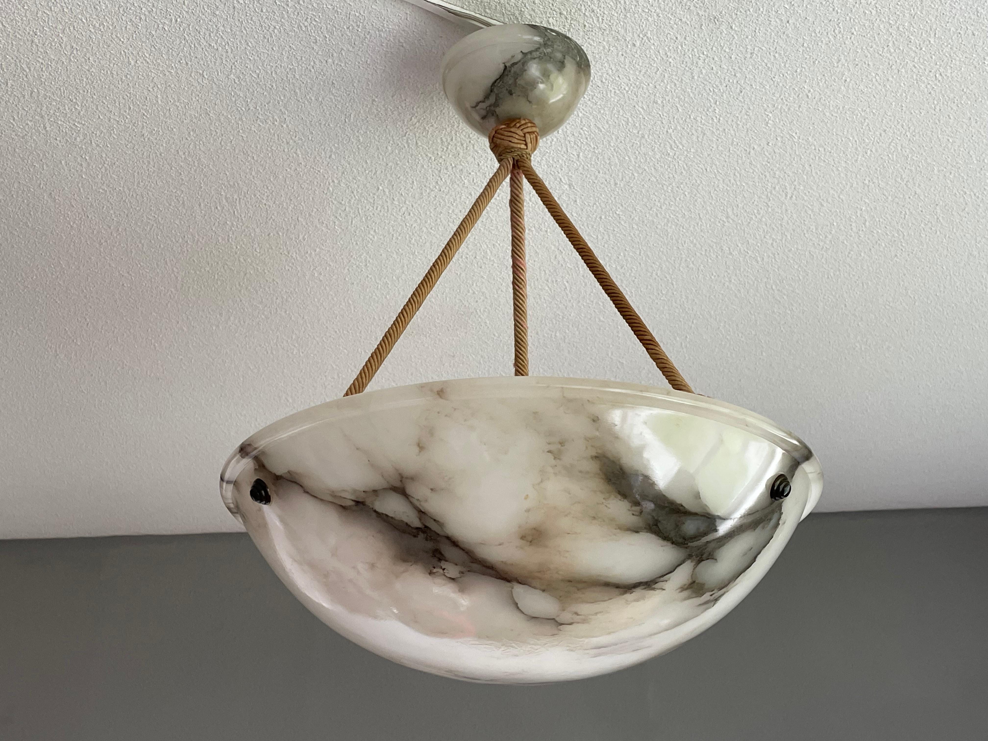 Striking Art Deco Flushmount / Pendant with Matching Alabaster Shade and Canopy 11