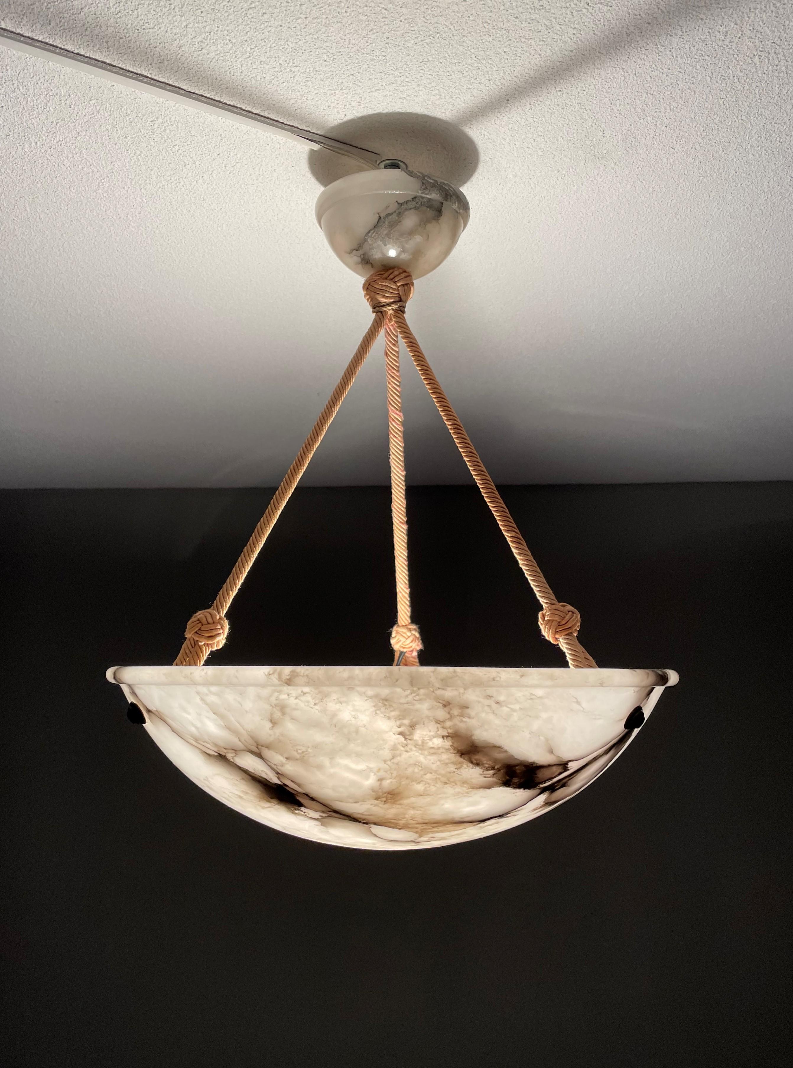 Striking Art Deco Flushmount / Pendant with Matching Alabaster Shade and Canopy 12