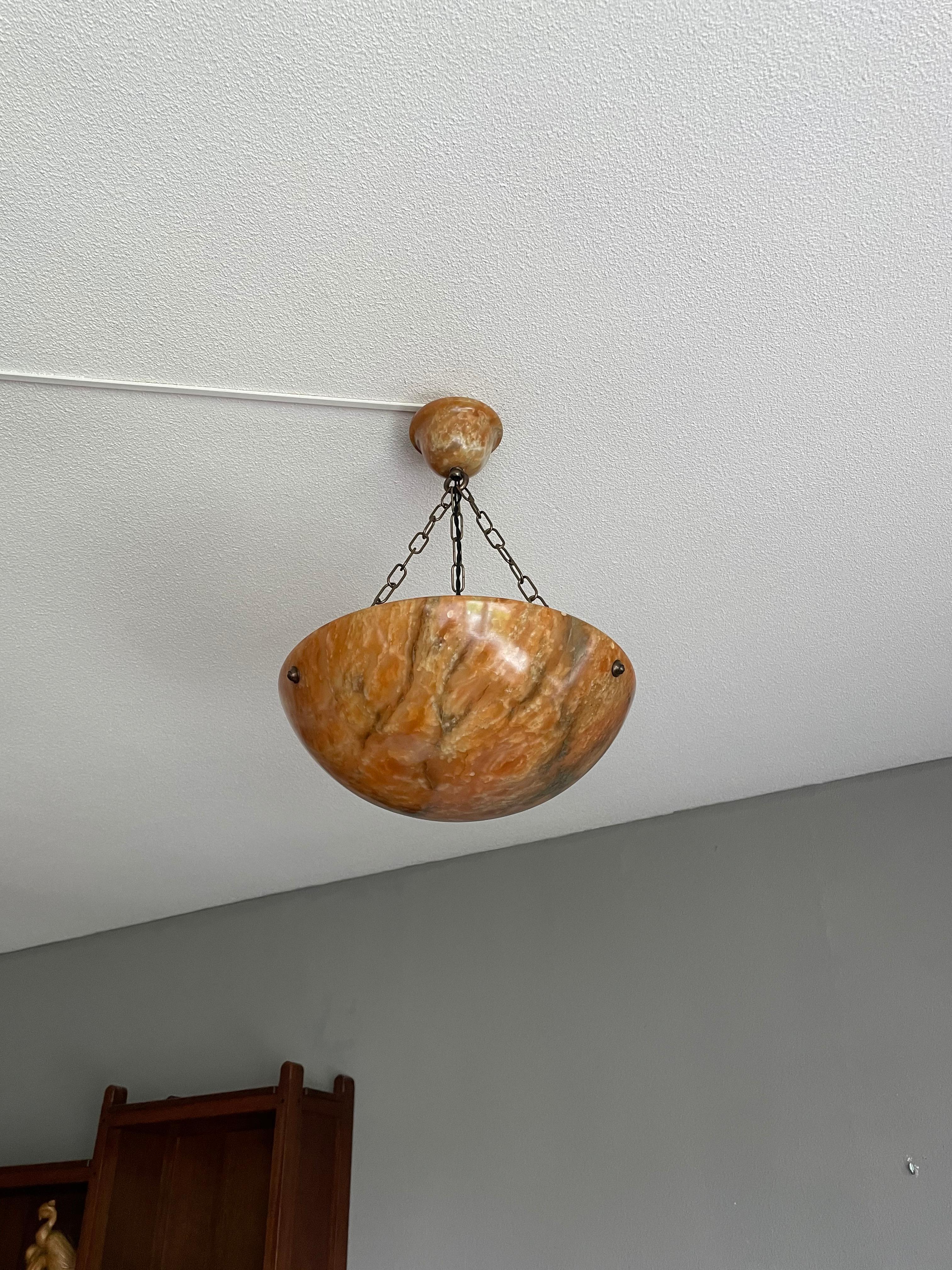 European Striking Art Deco Flushmount / Pendant with Matching Alabaster Shade and Canopy