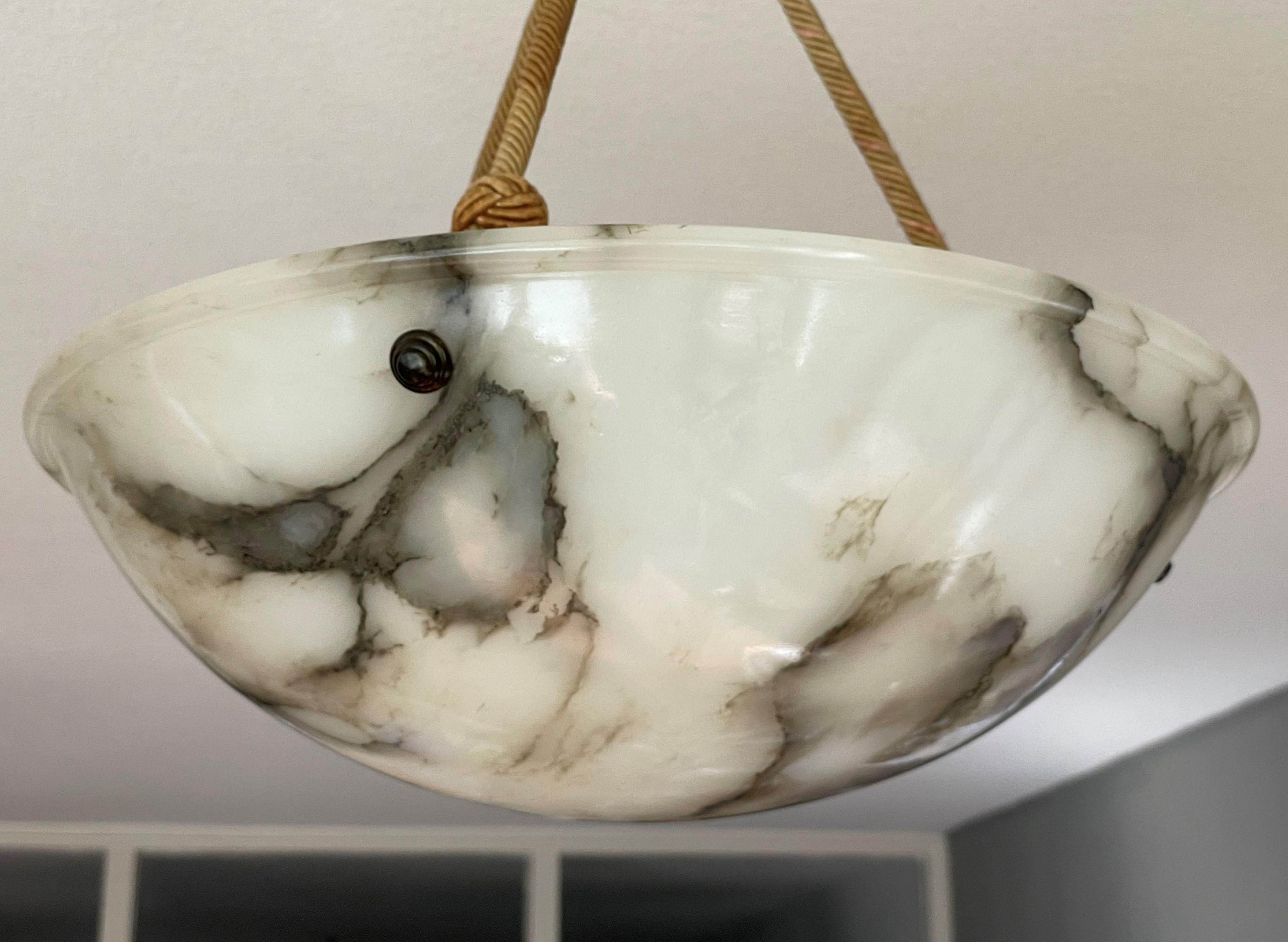 European Striking Art Deco Flushmount / Pendant with Matching Alabaster Shade and Canopy