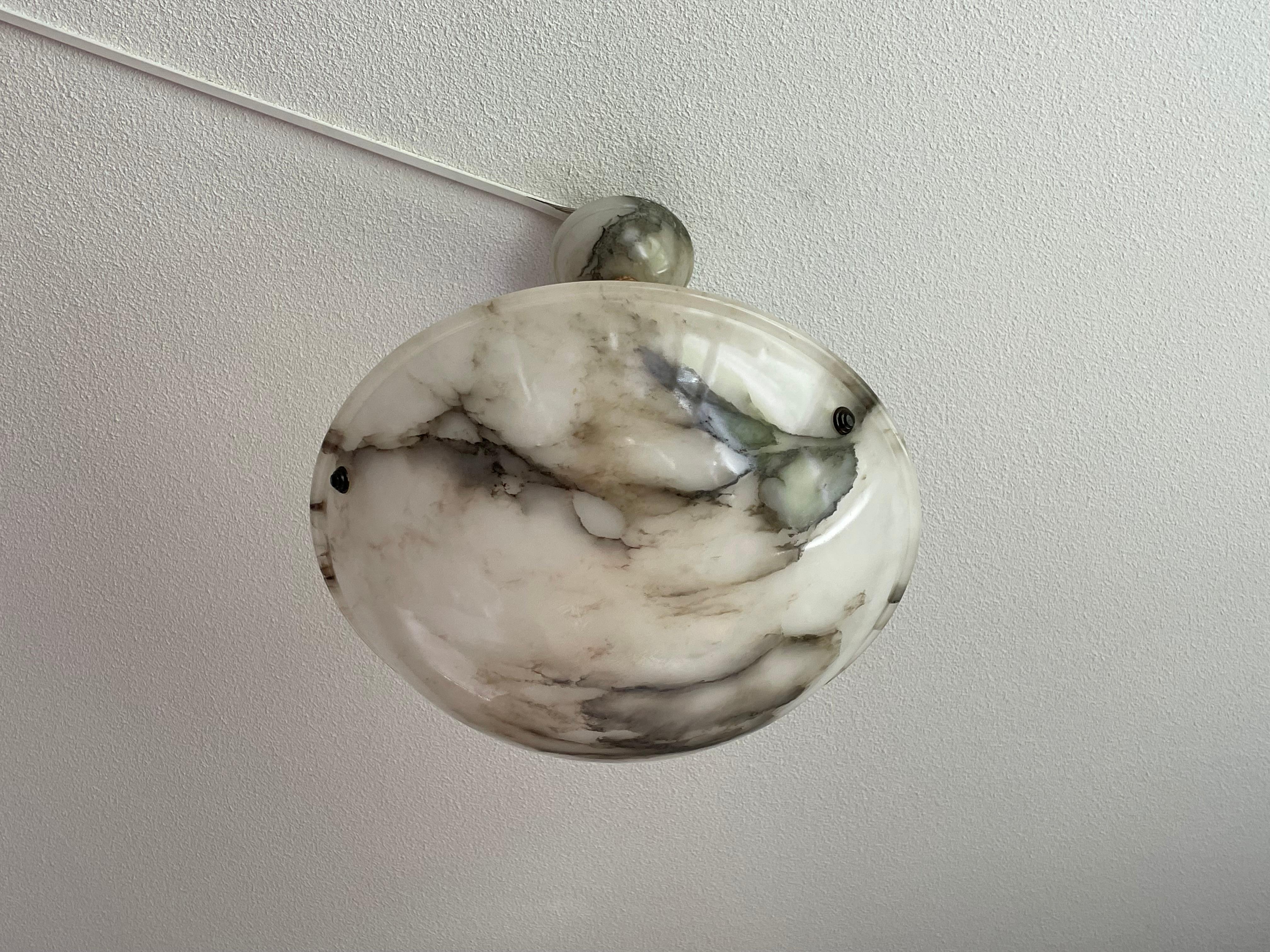 Striking Art Deco Flushmount / Pendant with Matching Alabaster Shade and Canopy In Excellent Condition In Lisse, NL