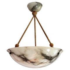 Striking Art Deco Flushmount / Pendant with Matching Alabaster Shade and Canopy