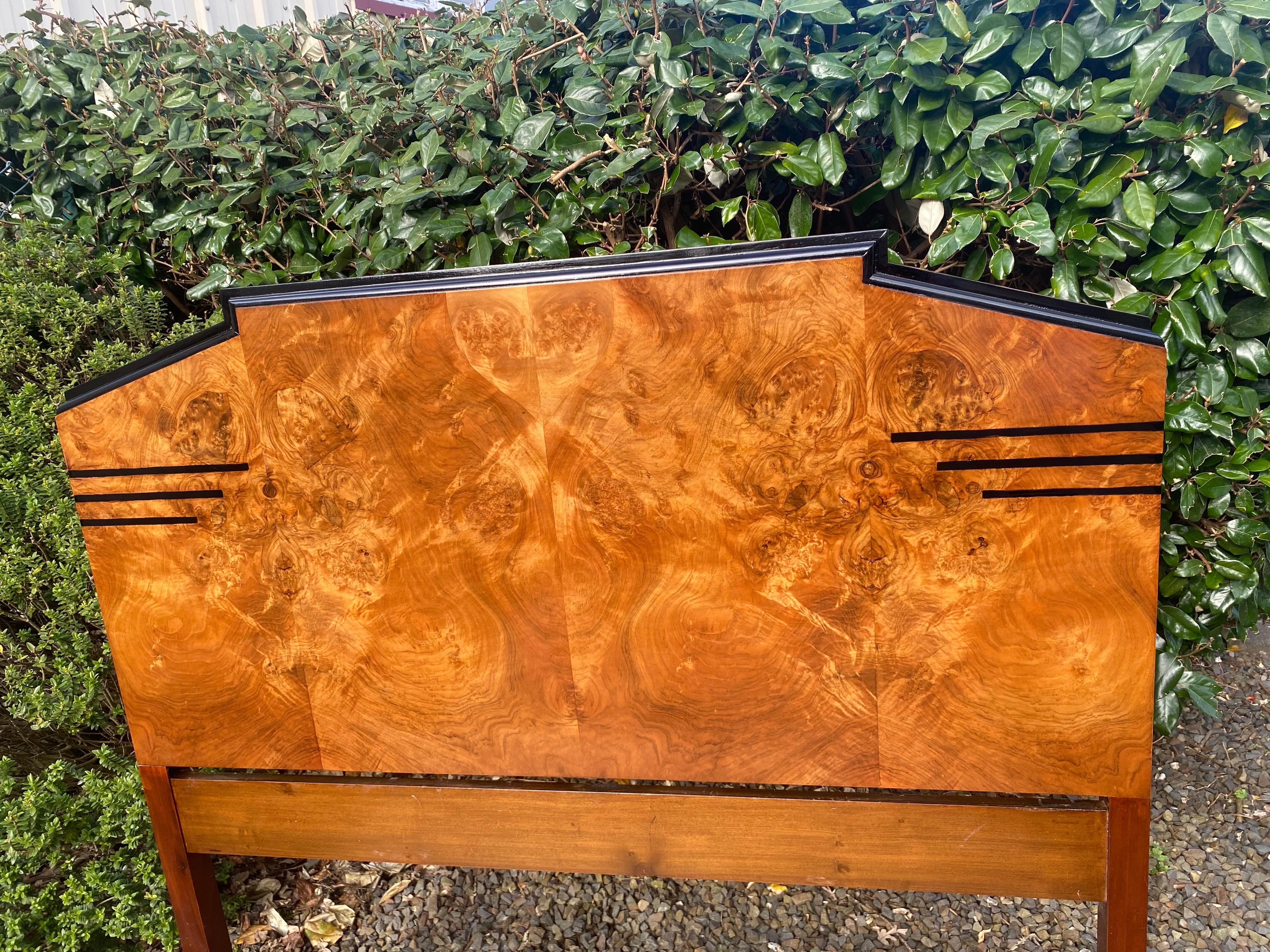 Striking Art Deco Hexagonal Fronted Burr Walnut and ebonised Double Bed1751750 For Sale 5