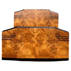 Vintage Striking Art Deco Hexagonal Fronted Burr Walnut and ebonised Double Bed1751750