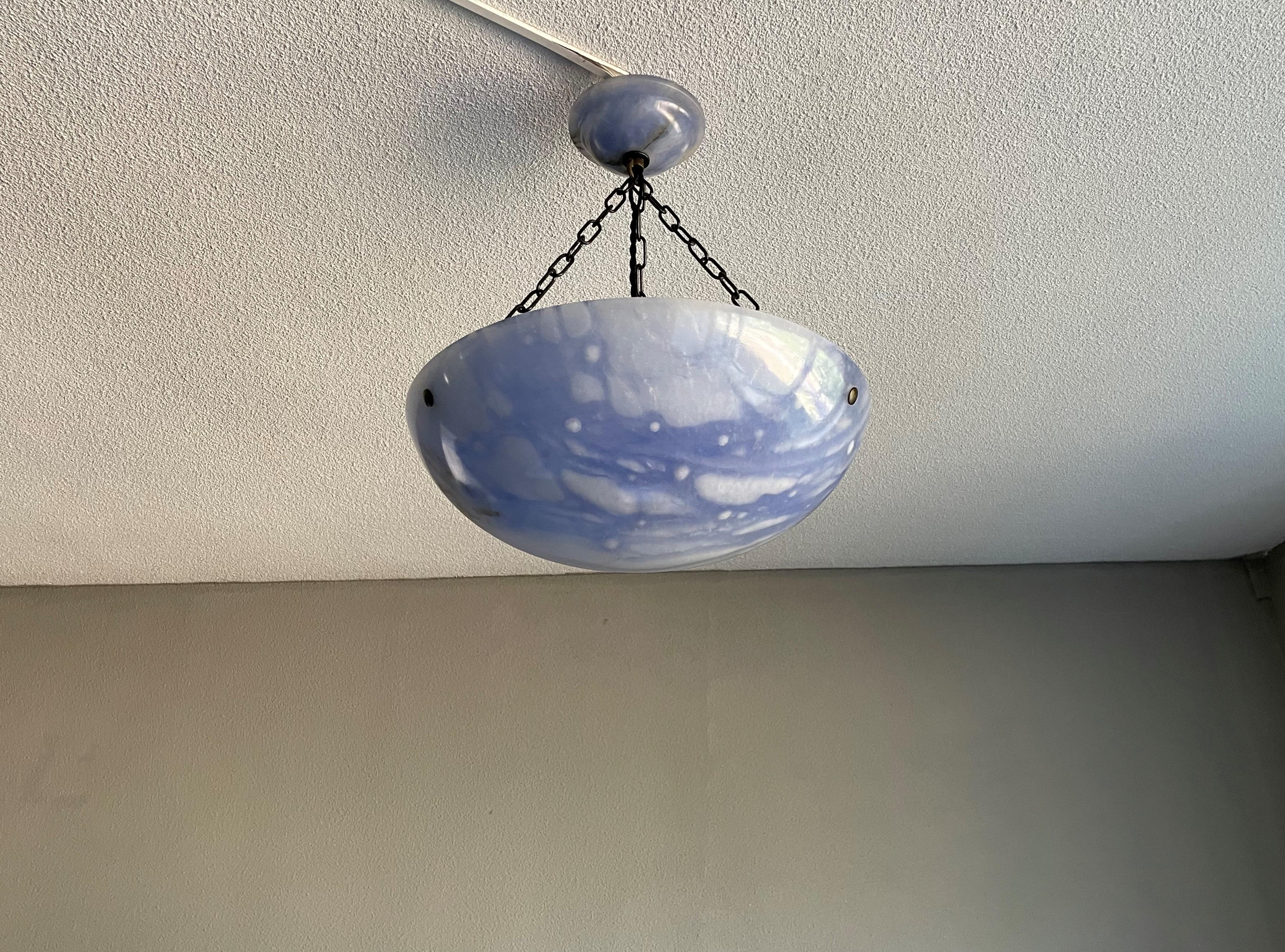 Striking Art Deco Pendant / Flushmount with a Mint Blue Alabaster Shade & Canopy 4