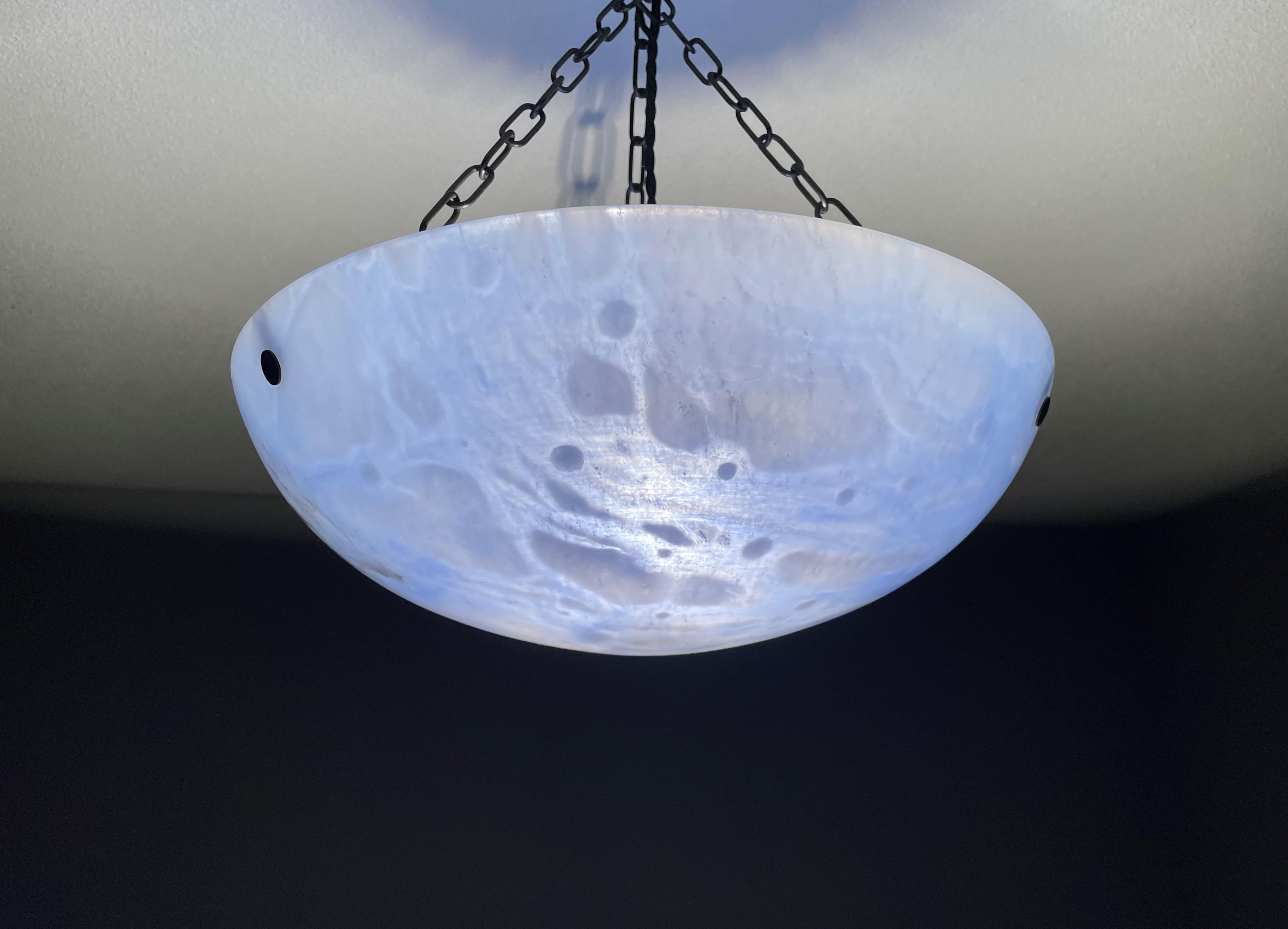 Striking Art Deco Pendant / Flushmount with a Mint Blue Alabaster Shade & Canopy 8