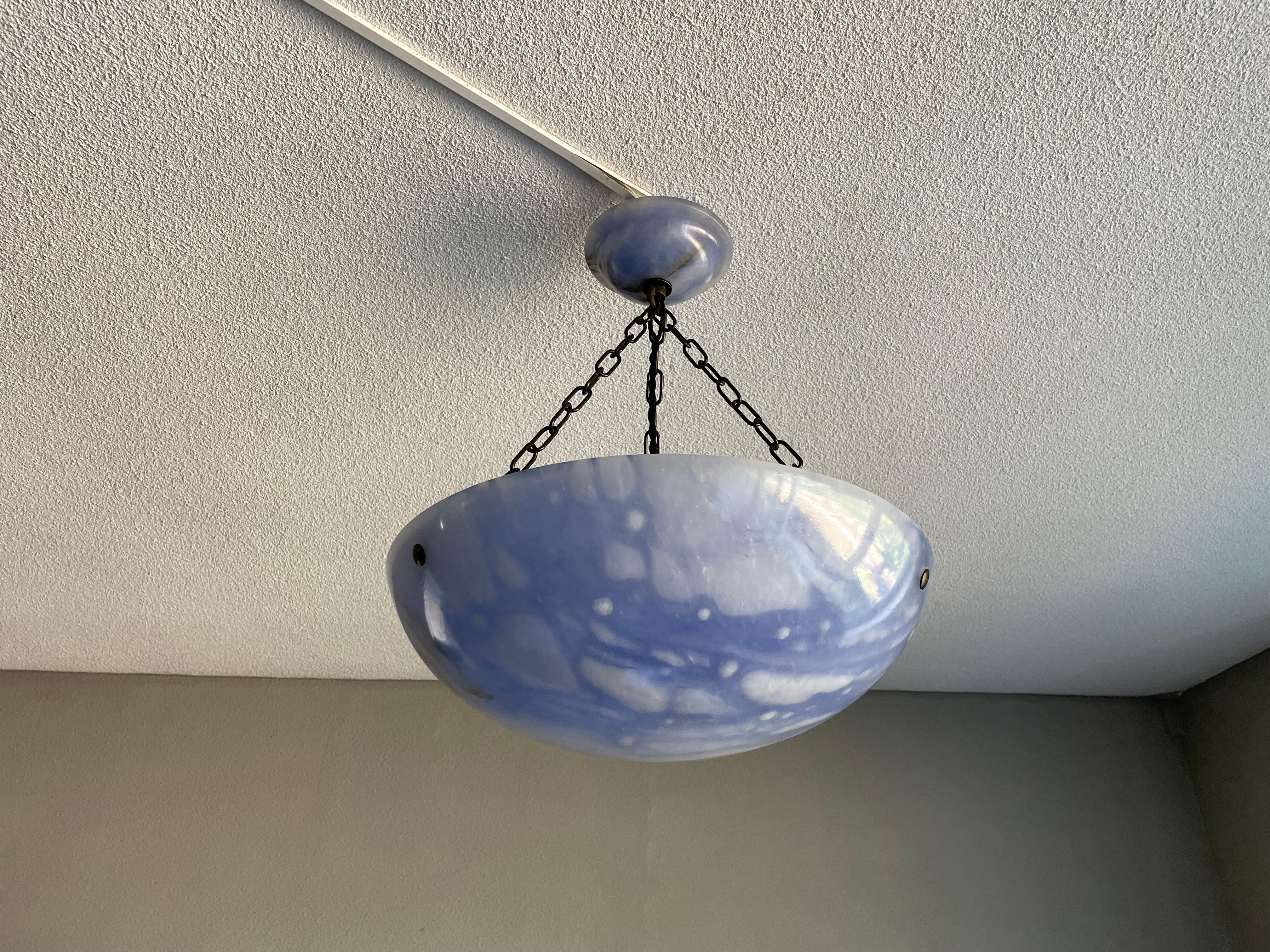 Striking Art Deco Pendant / Flushmount with a Mint Blue Alabaster Shade & Canopy 12