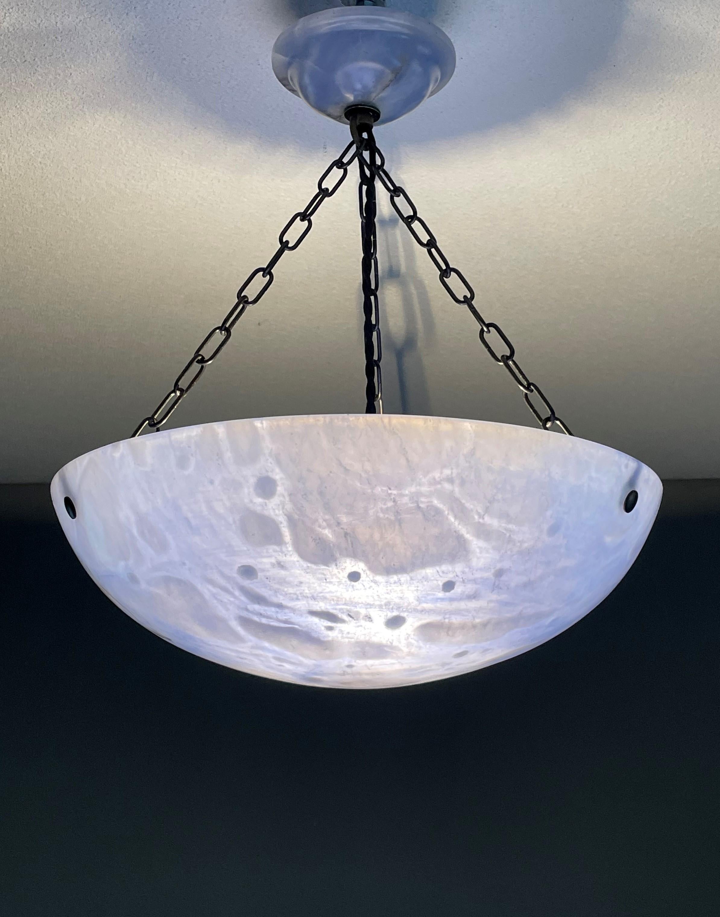 Striking Art Deco Pendant / Flushmount with a Mint Blue Alabaster Shade & Canopy In Excellent Condition In Lisse, NL