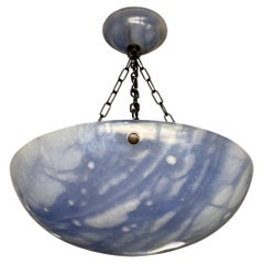 Antique Striking Art Deco Pendant / Flushmount with a Mint Blue Alabaster Shade & Canopy