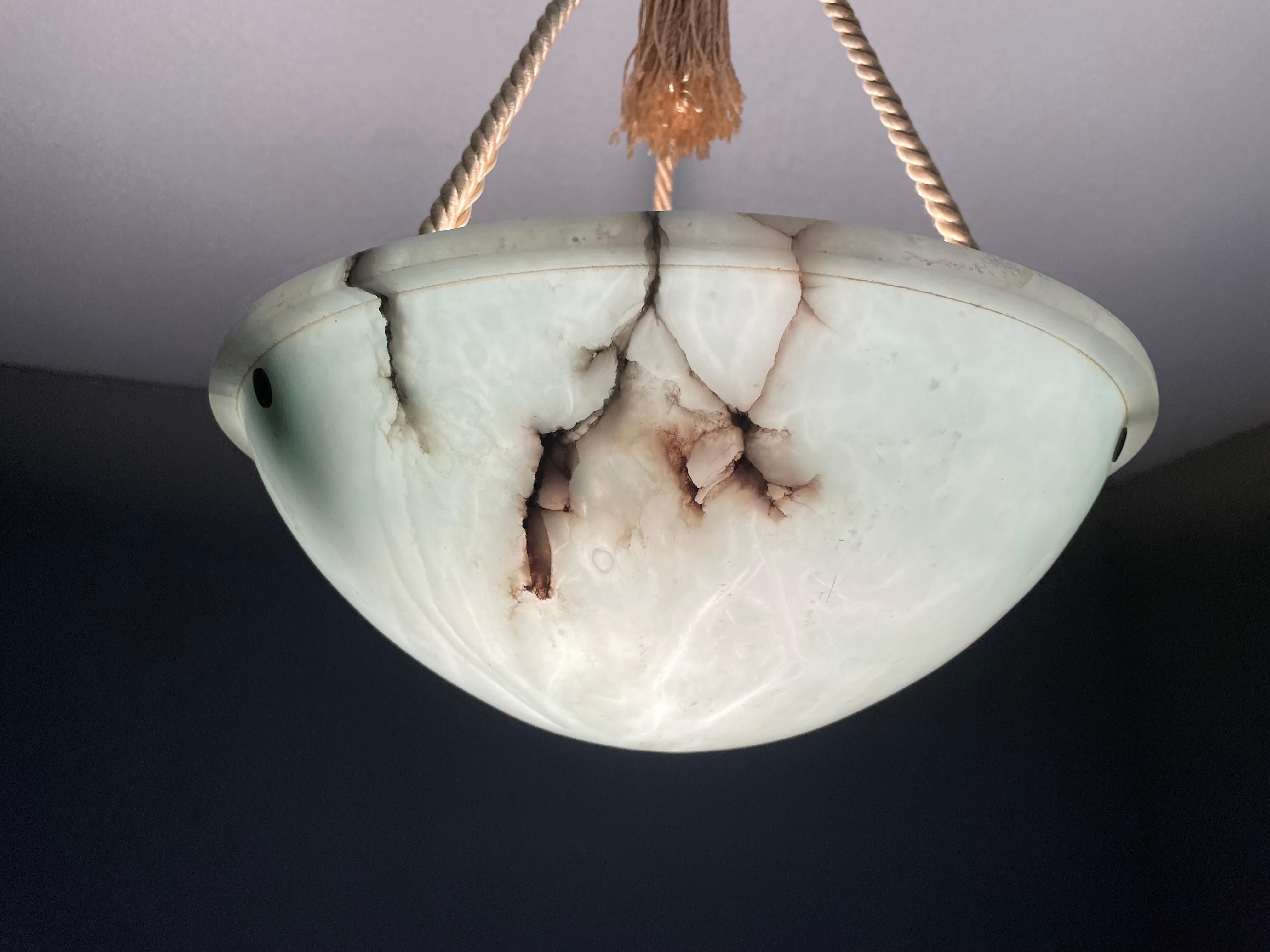 Striking Art Deco Pendant / Flushmount with Mint Green Alabaster Shade & Canopy 5