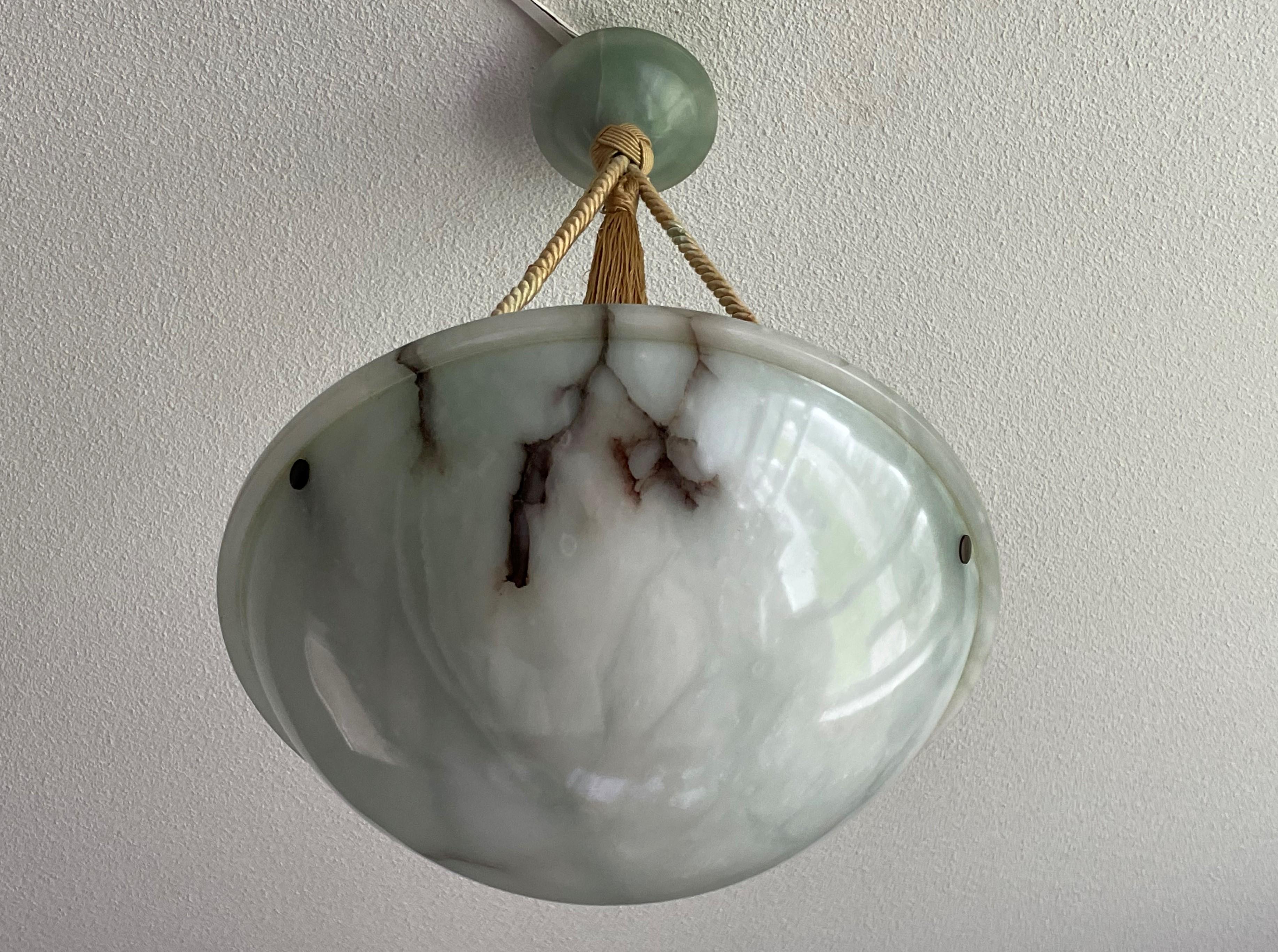 Striking Art Deco Pendant / Flushmount with Mint Green Alabaster Shade & Canopy 6