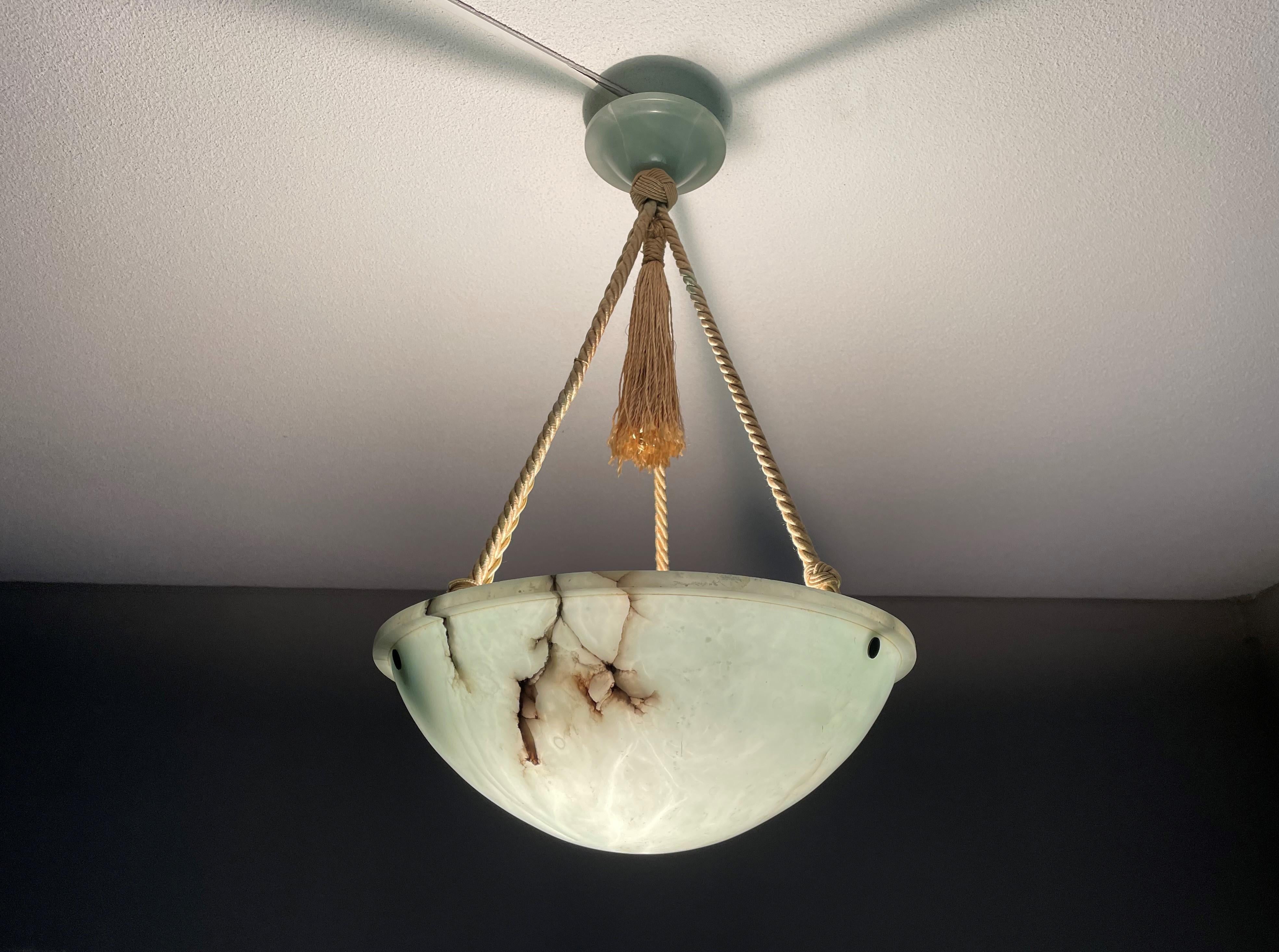 Striking Art Deco Pendant / Flushmount with Mint Green Alabaster Shade & Canopy 7