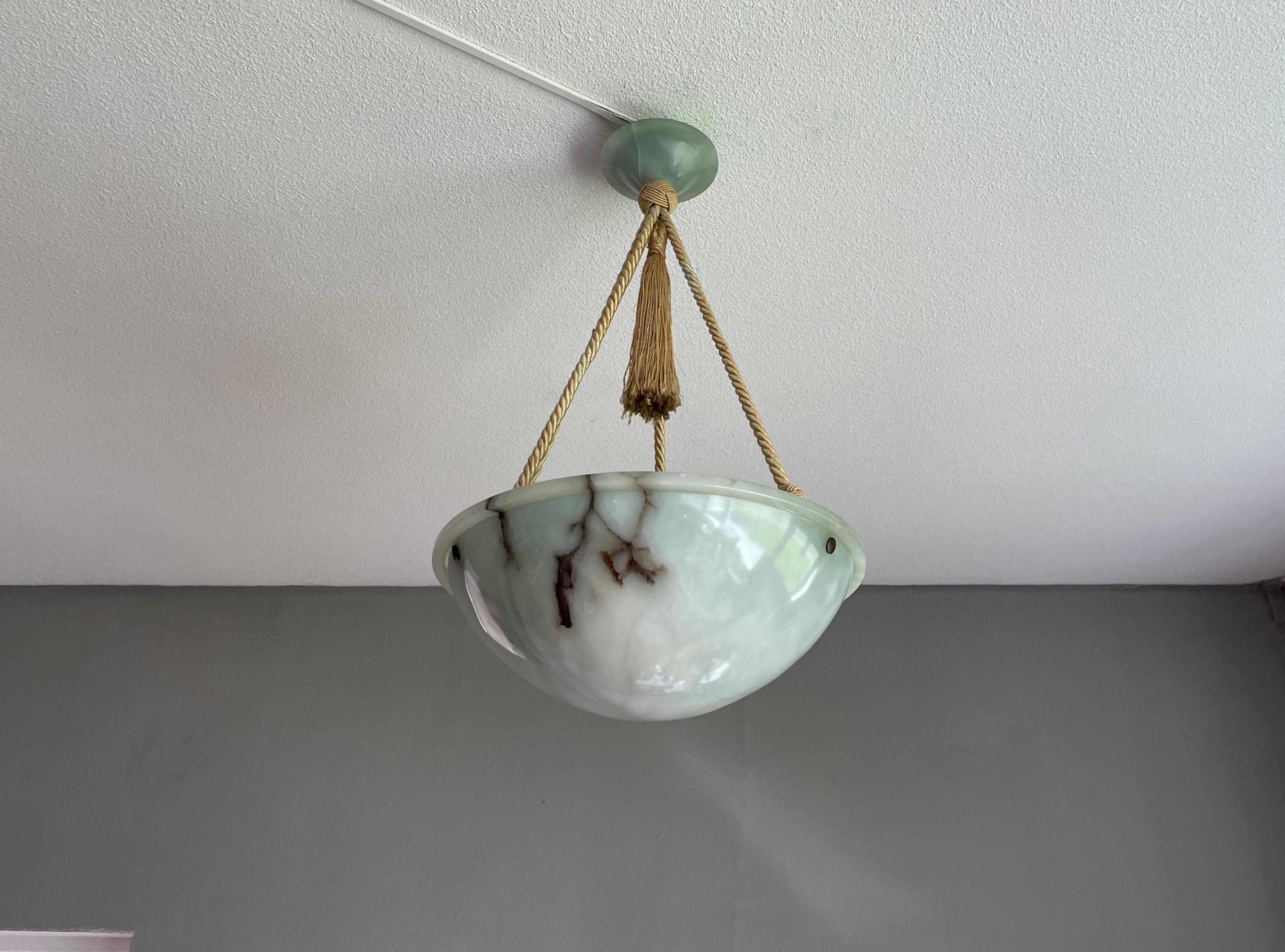 Striking Art Deco Pendant / Flushmount with Mint Green Alabaster Shade & Canopy 10
