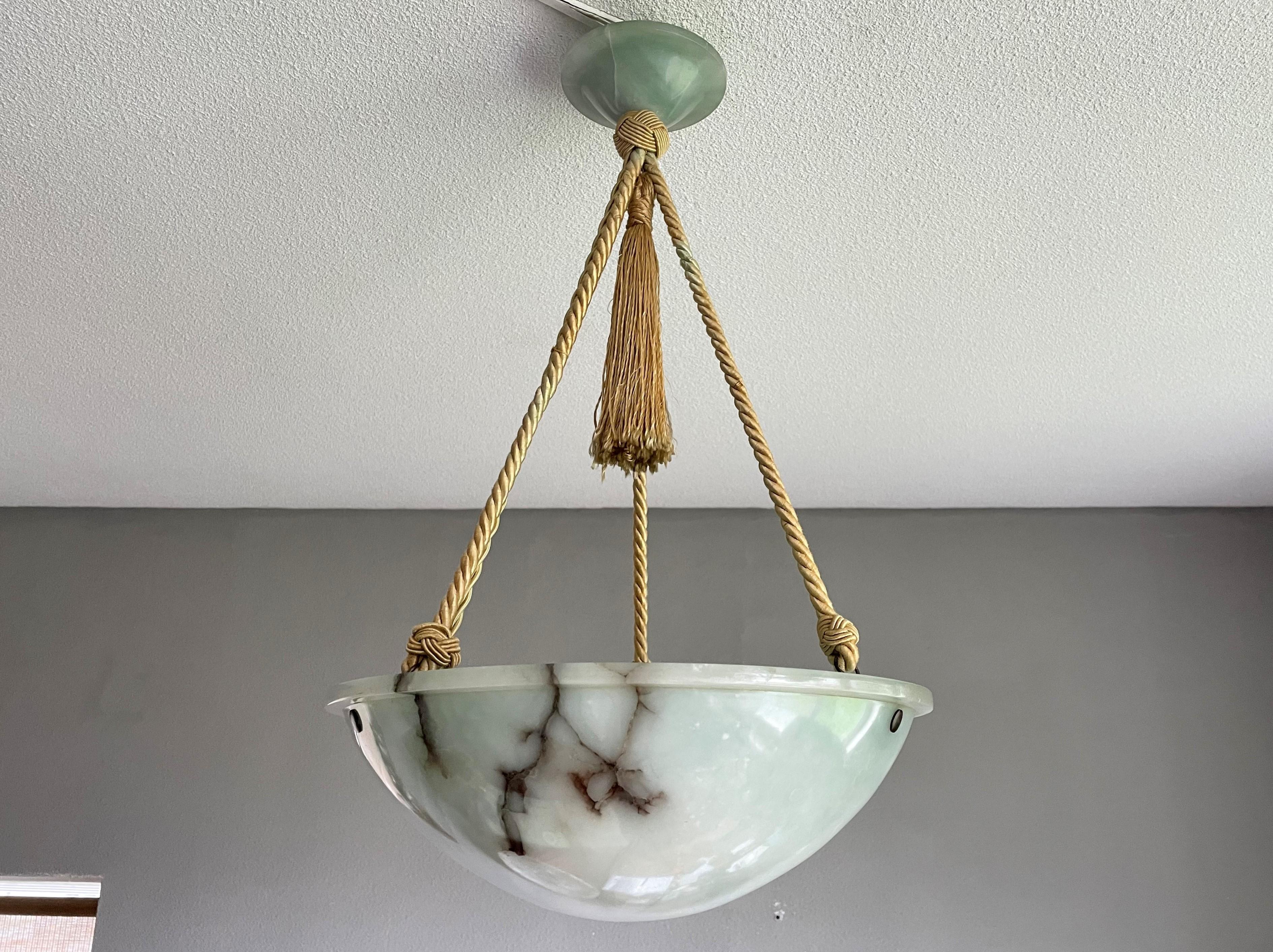 Striking Art Deco Pendant / Flushmount with Mint Green Alabaster Shade & Canopy 13