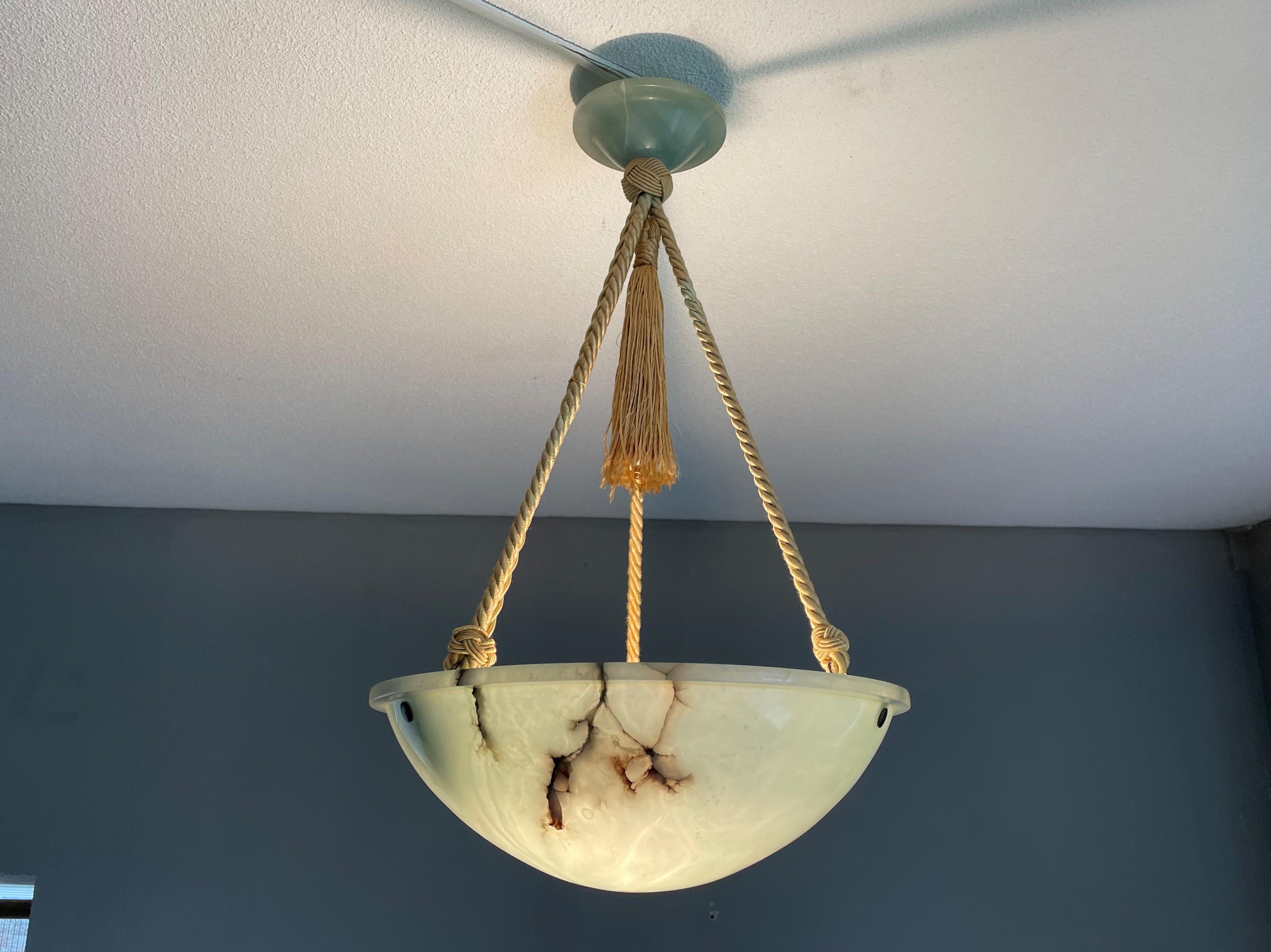 Striking Art Deco Pendant / Flushmount with Mint Green Alabaster Shade & Canopy 1