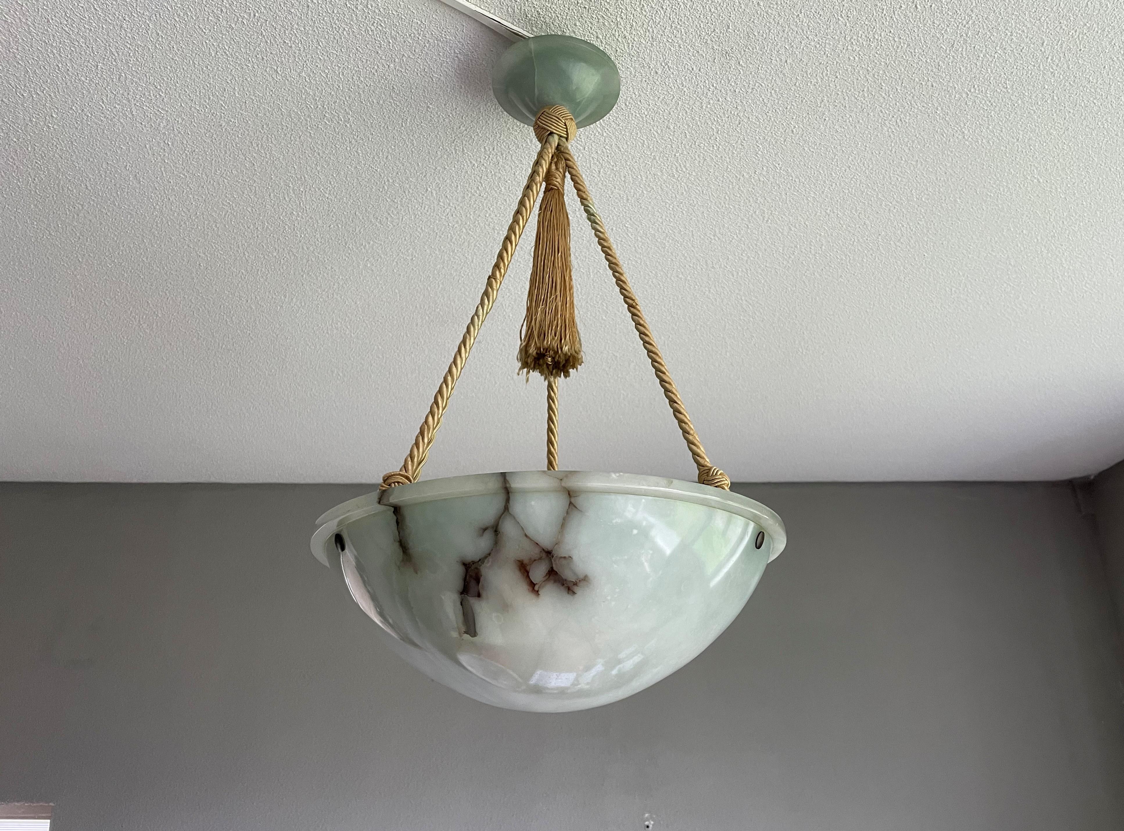 Striking Art Deco Pendant / Flushmount with Mint Green Alabaster Shade & Canopy 2