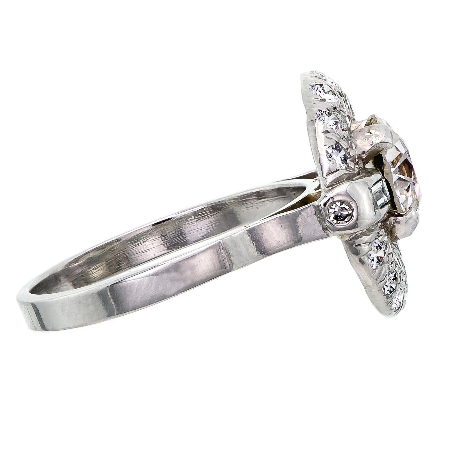 Striking Art Deco Platinum and Diamond Ring Engagement Ring In Good Condition For Sale In Lombard, IL