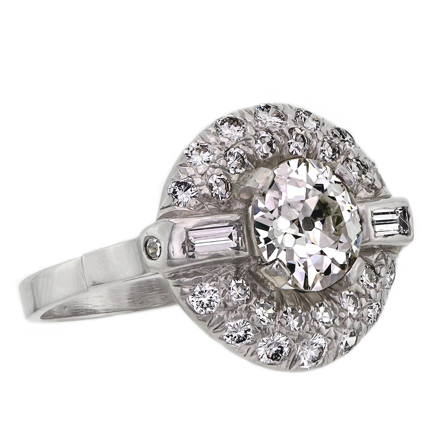 Women's Striking Art Deco Platinum and Diamond Ring Engagement Ring For Sale