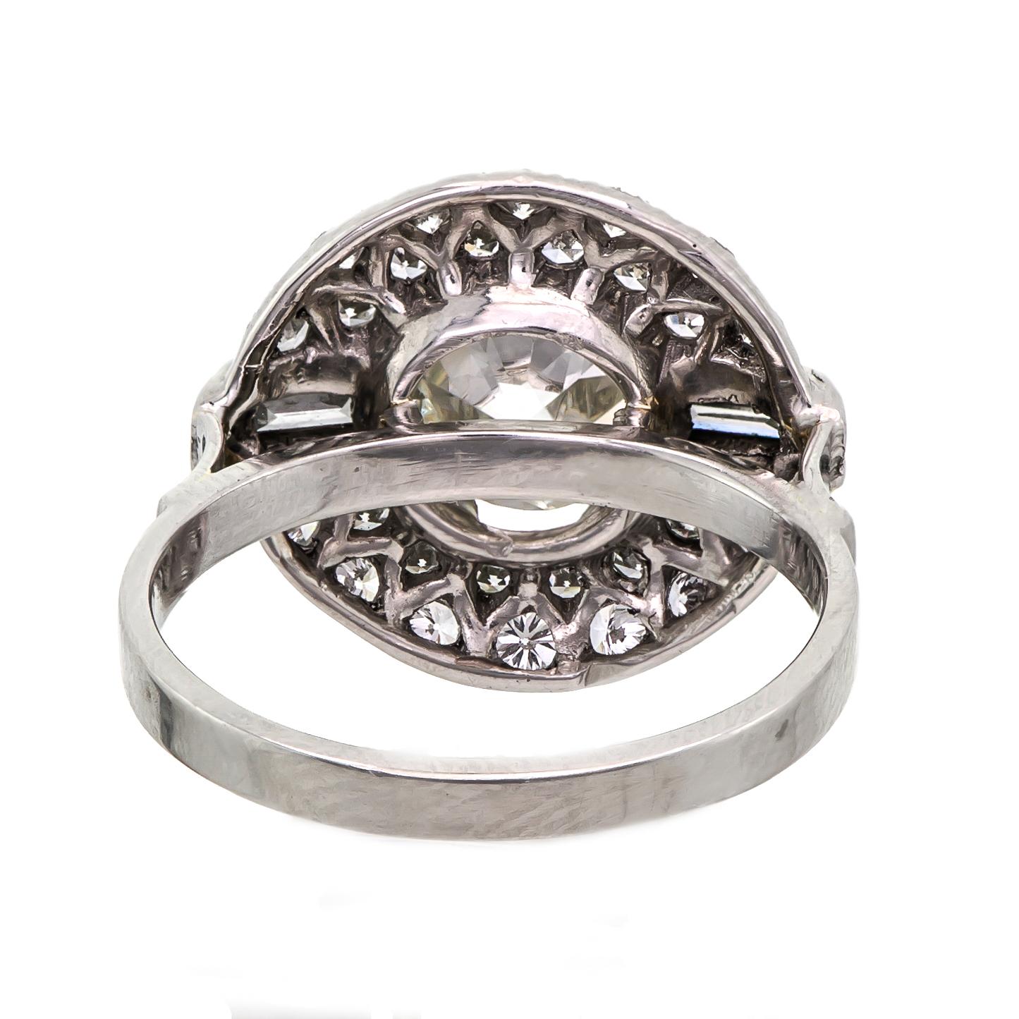 Striking Art Deco Platinum and Diamond Ring Engagement Ring For Sale 1