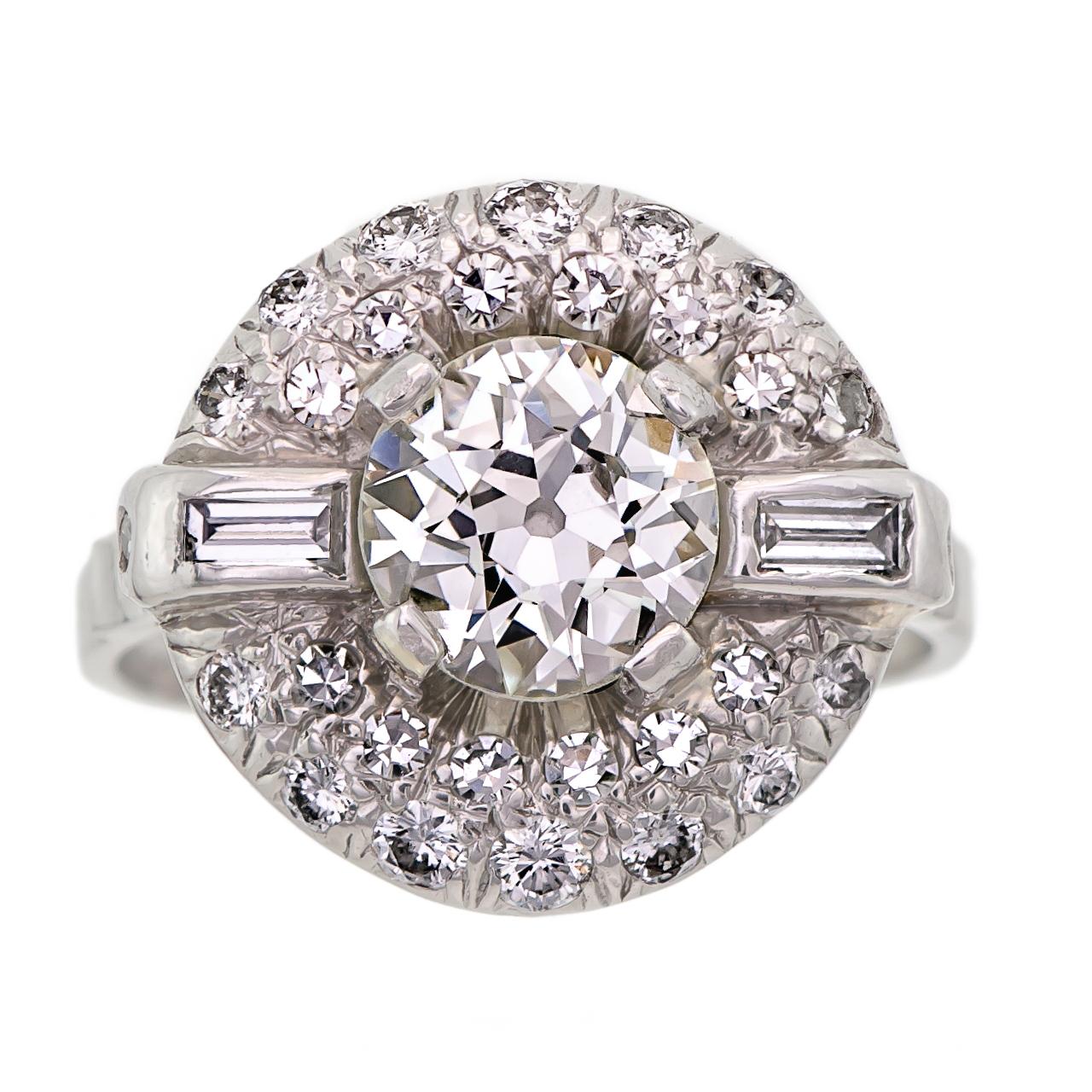 Striking Art Deco Platinum and Diamond Ring Engagement Ring For Sale