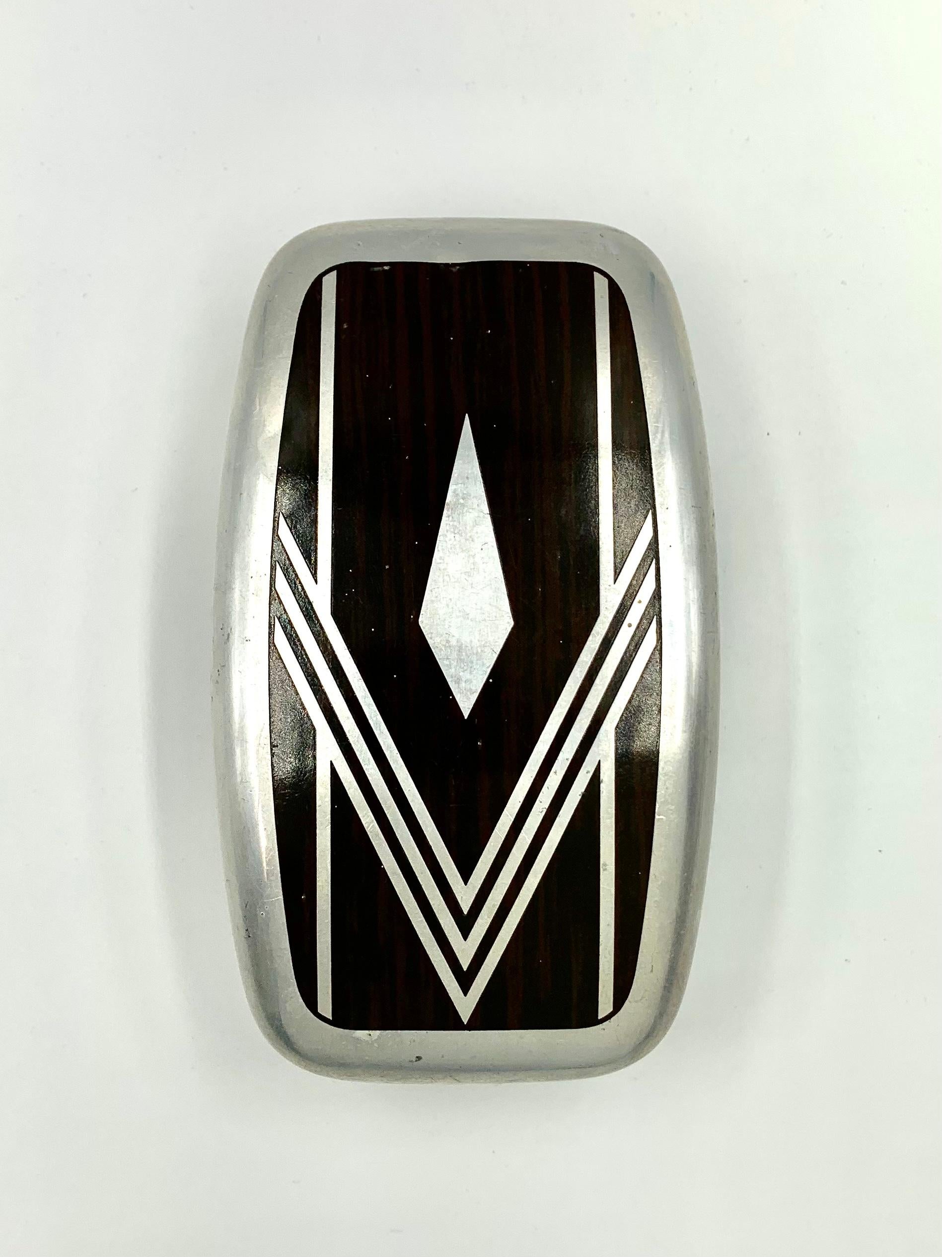 Striking Art Deco Rhulmann Style Aluminum Inlaid Macassar Ebony Faux Bois Brush For Sale 2