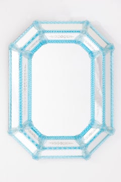 Striking Art Deco style Venetian Murano Mirror with Azure Accents, contemporary