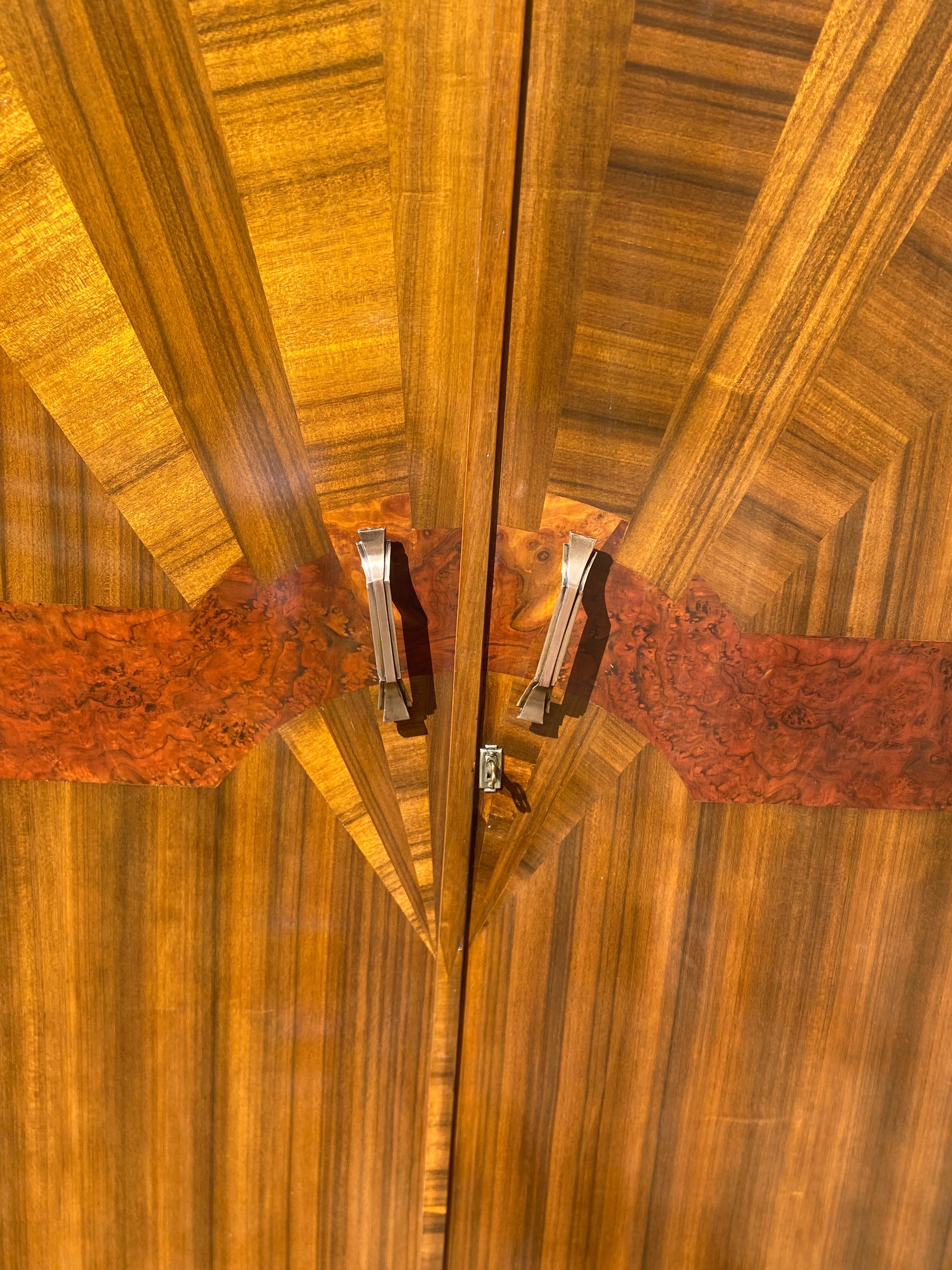Walnut Striking Art Deco Sunburst Double Wardrobe