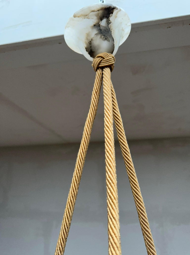 Hanging Light Ropes Drawing Striking Art Deco White and Black Alabaster Pendant Light w Original ...