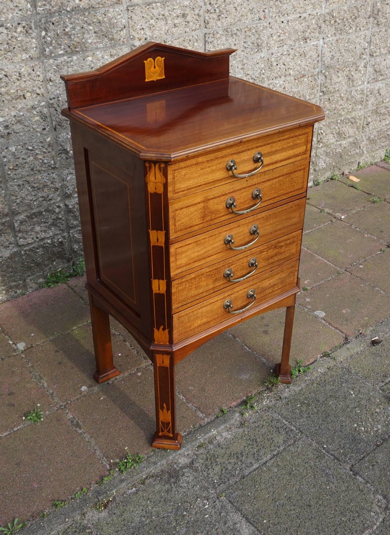 Striking Arts and Crafts Mahogany Filing Inlaid with Stylized