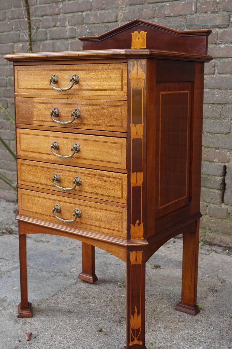 Striking Arts and Crafts Mahogany Filing Inlaid with Stylized