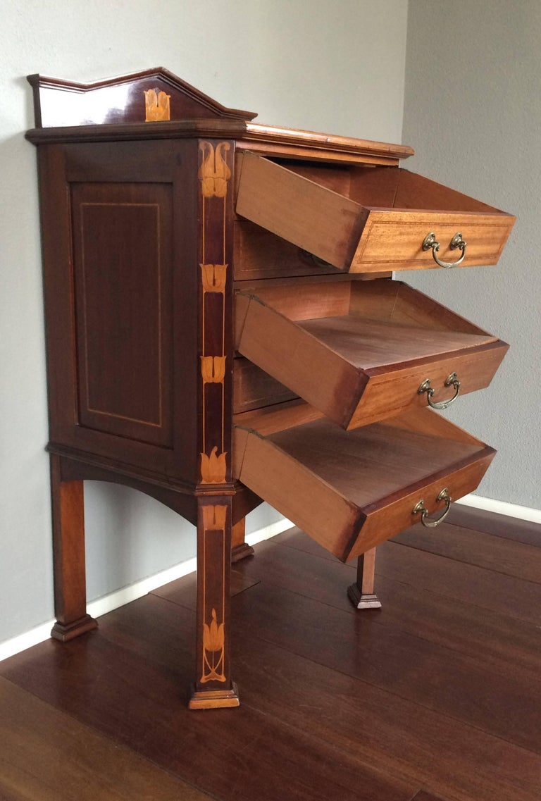 Striking Arts and Crafts Mahogany Filing Inlaid with Stylized