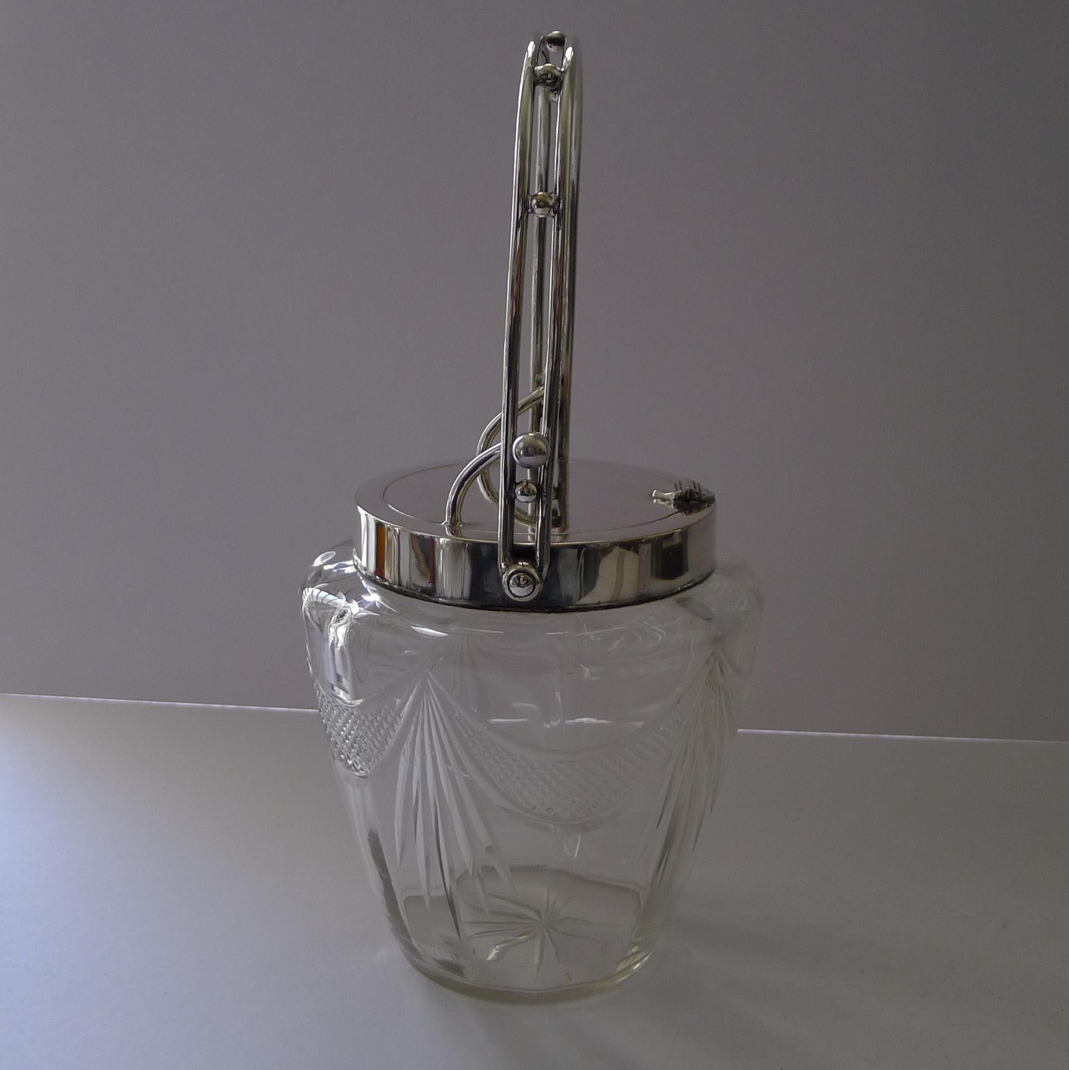Edwardian Striking Automated Silver Plated and Cut Glass Biscuit Box For Sale