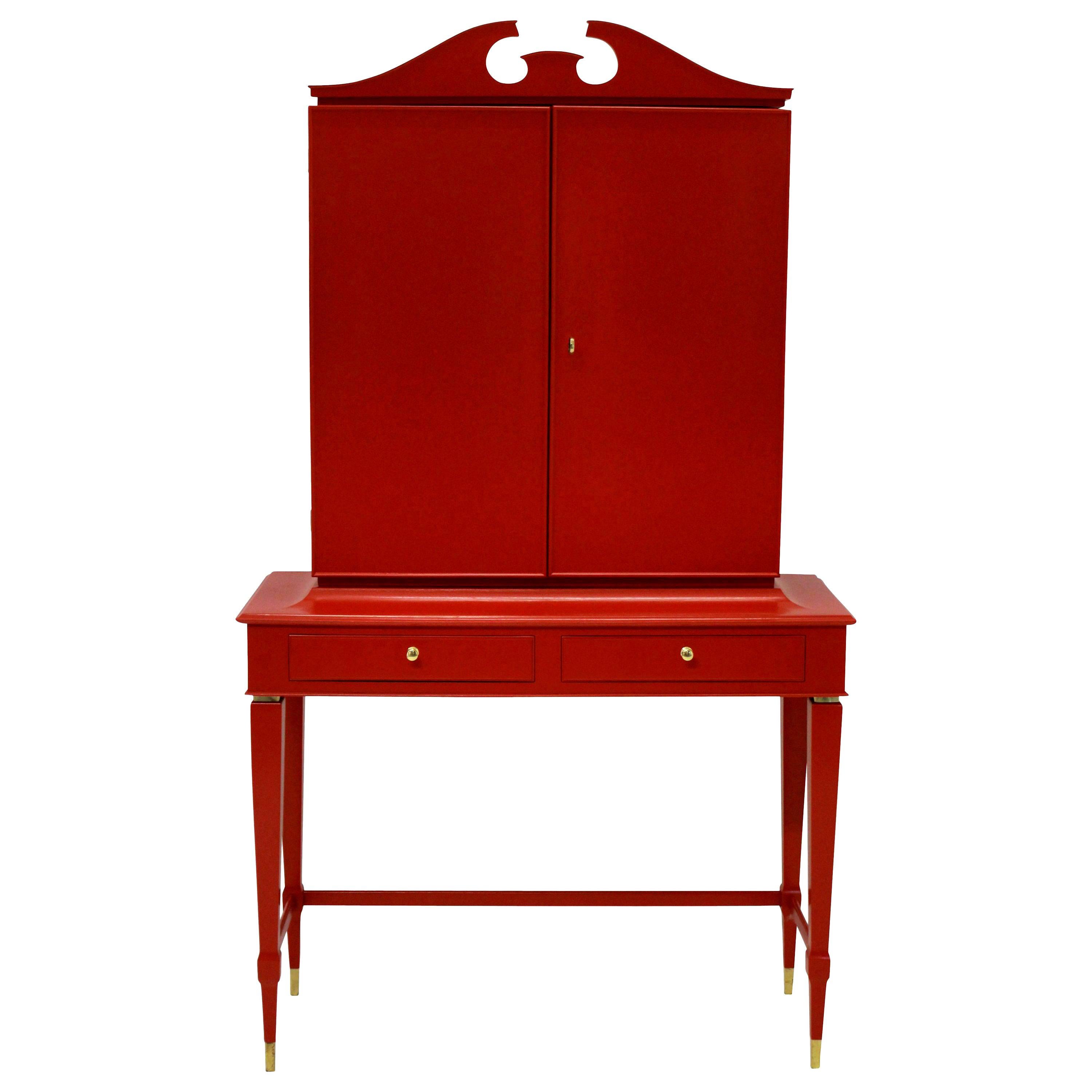 Striking Bar Cabinet in Scarlet Lacquer by Paolo Buffa