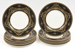 Striking Black and Gold Dessert Service 34 Pcs. Antique Royal Worcester England