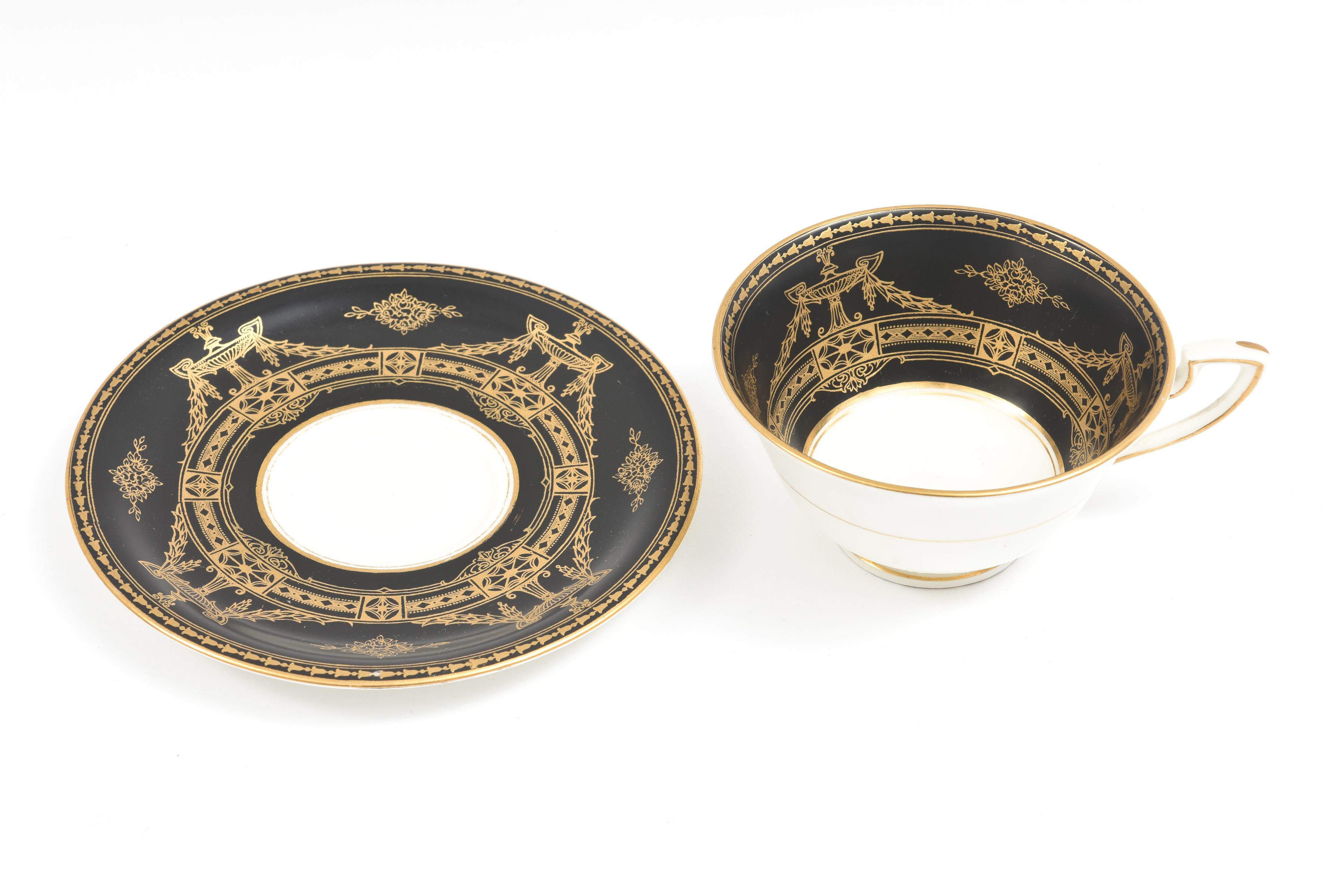 Early 20th Century Striking Black and Gold Dessert Service 34 Pcs. Antique Royal Worcester England