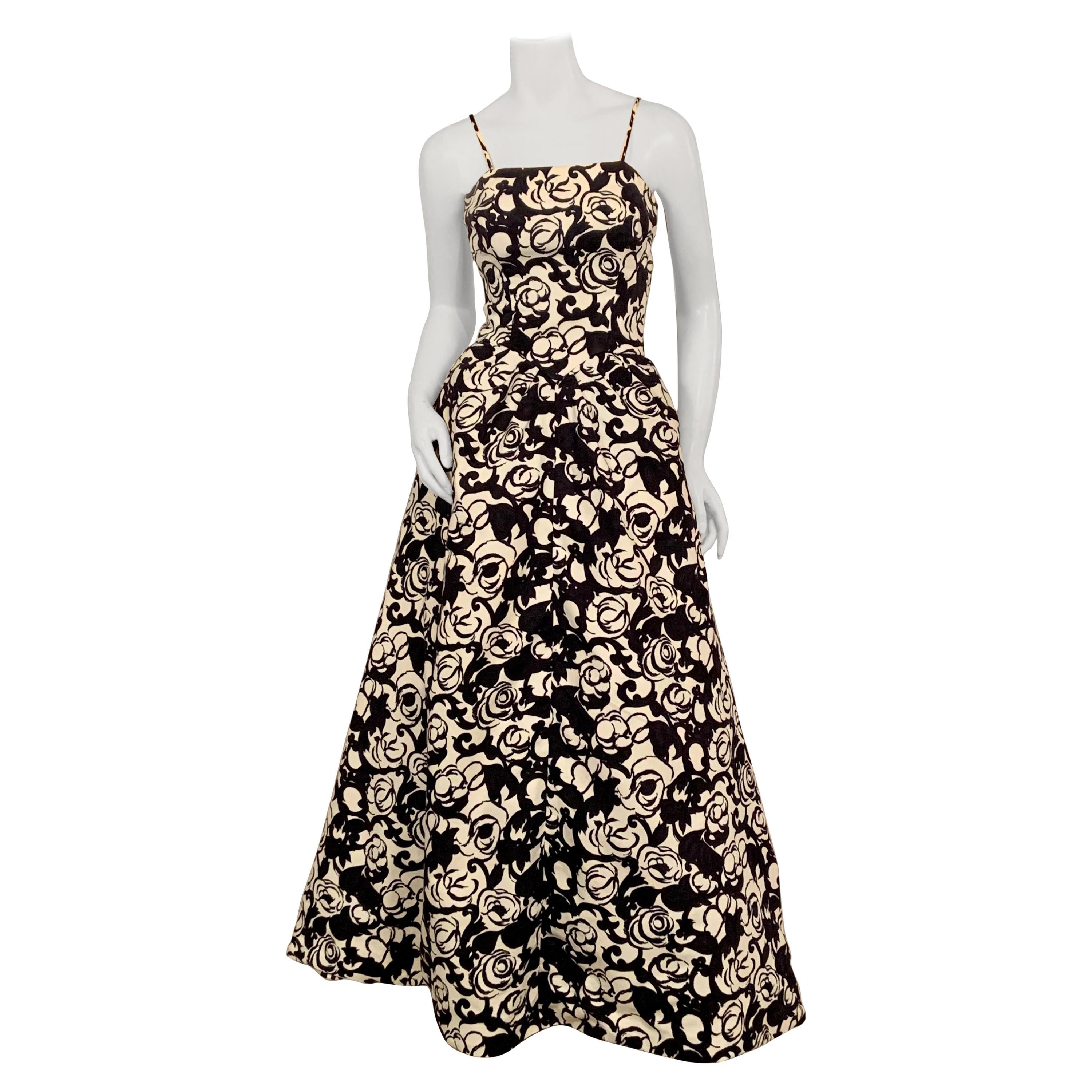 Striking Black and White Floral Print Cotton Pique Evening Gown by Will Steinman