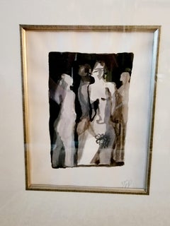 Striking Black and White Original Watercolor of Nude