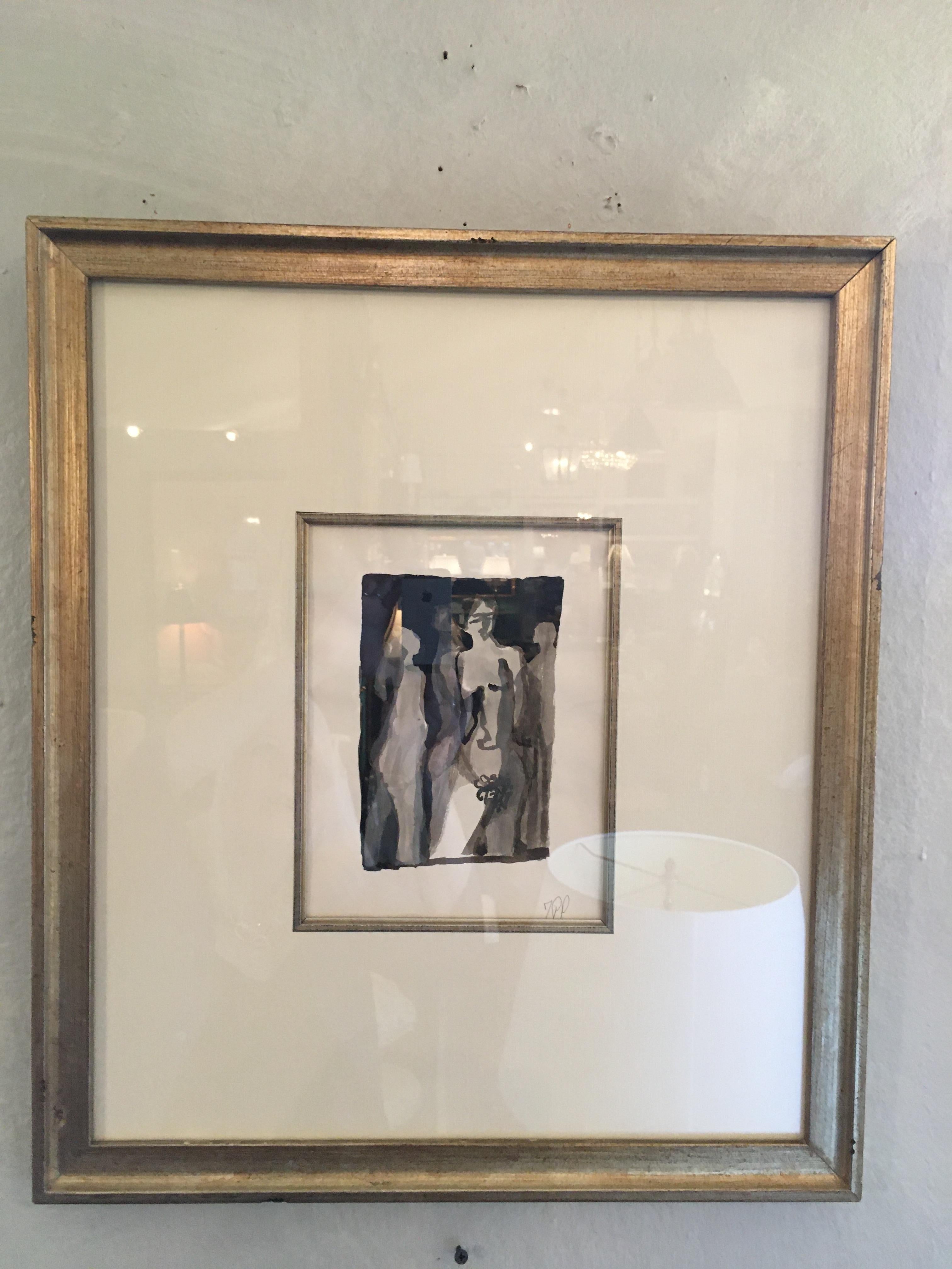 Striking Black and White Original Watercolor of Nude In Good Condition For Sale In Hopewell, NJ
