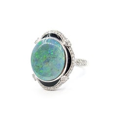 Striking Black Enamel Opal & Diamond Ring in Platinum- GIA 5232838009