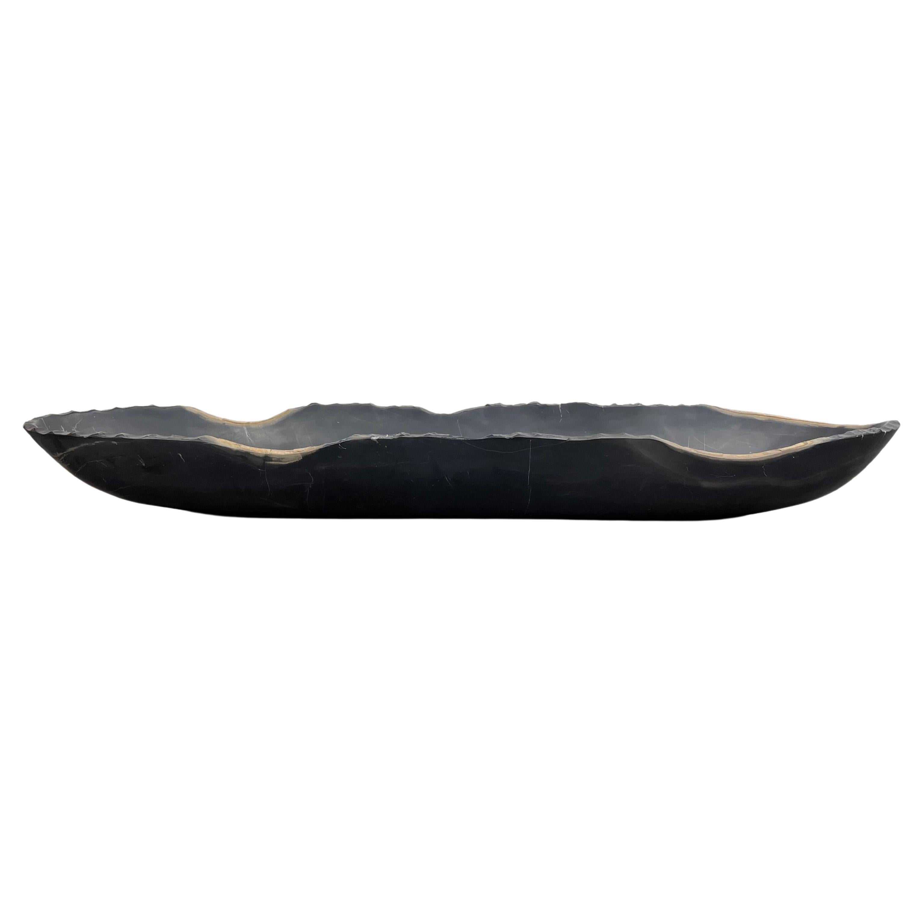 Striking Black Matte Marble Bowl with Raw Edge For Sale